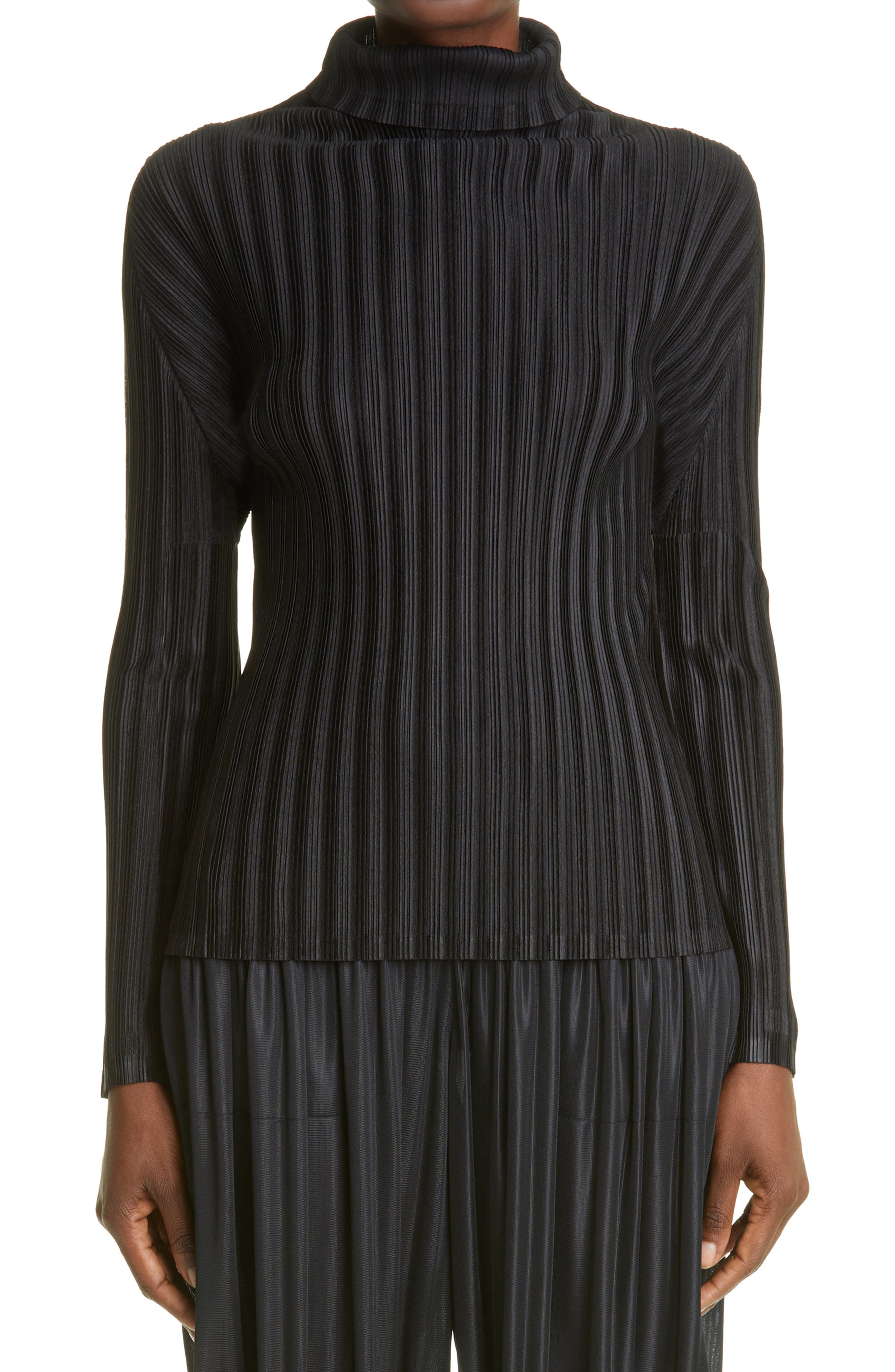 Pleated Long Sleeve Turtleneck - 1