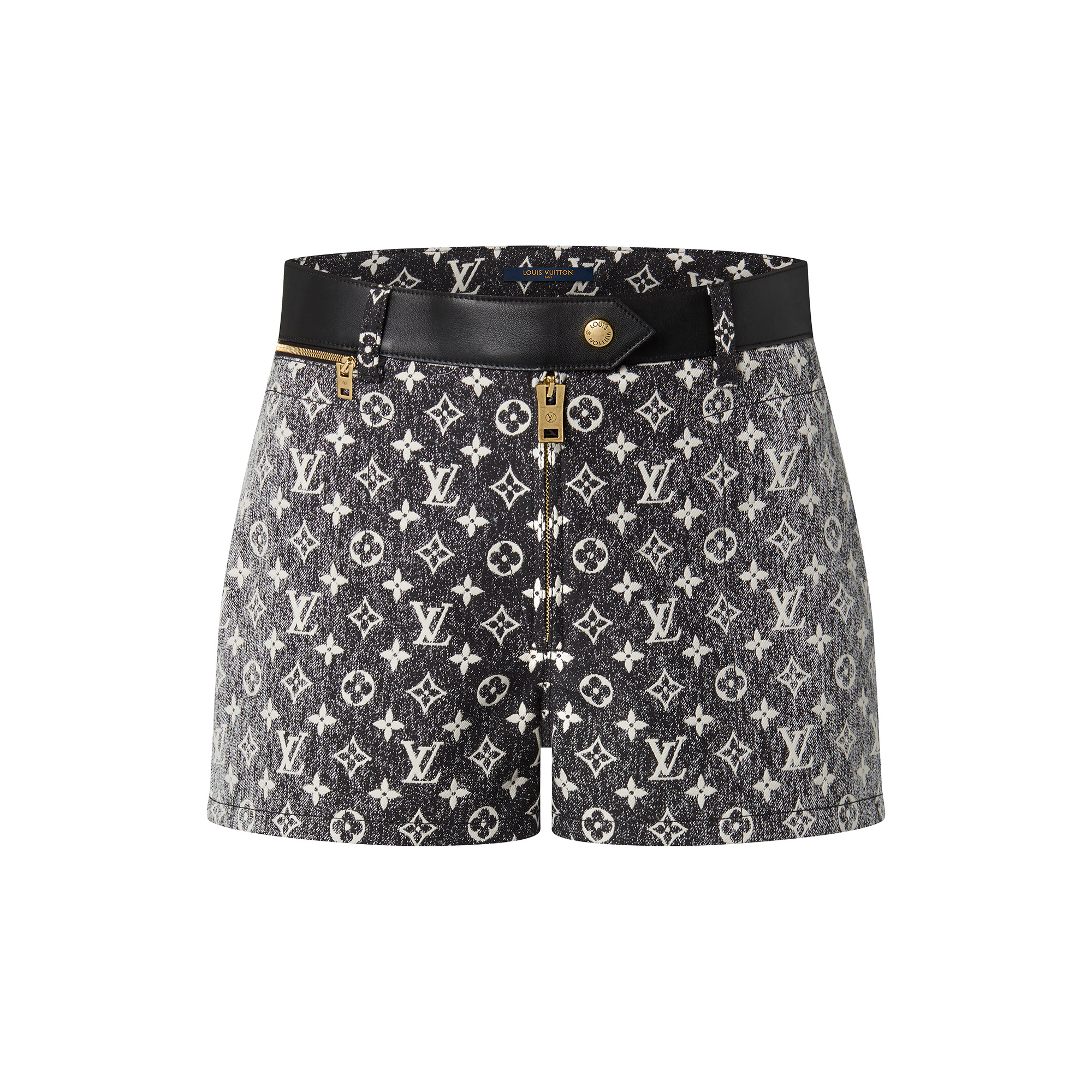 Monogram Denim Leather Belt Shorts - 1