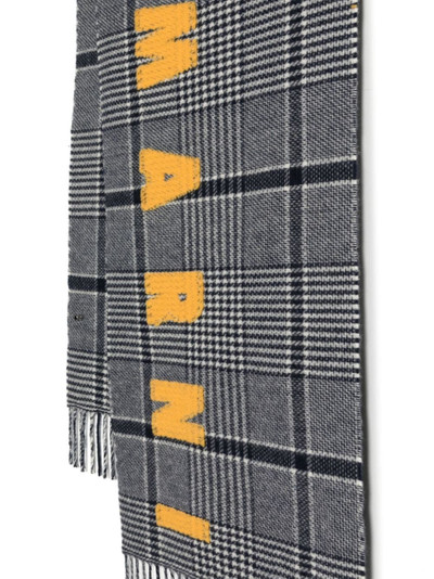 Marni logo-embroidered plaid scarf outlook