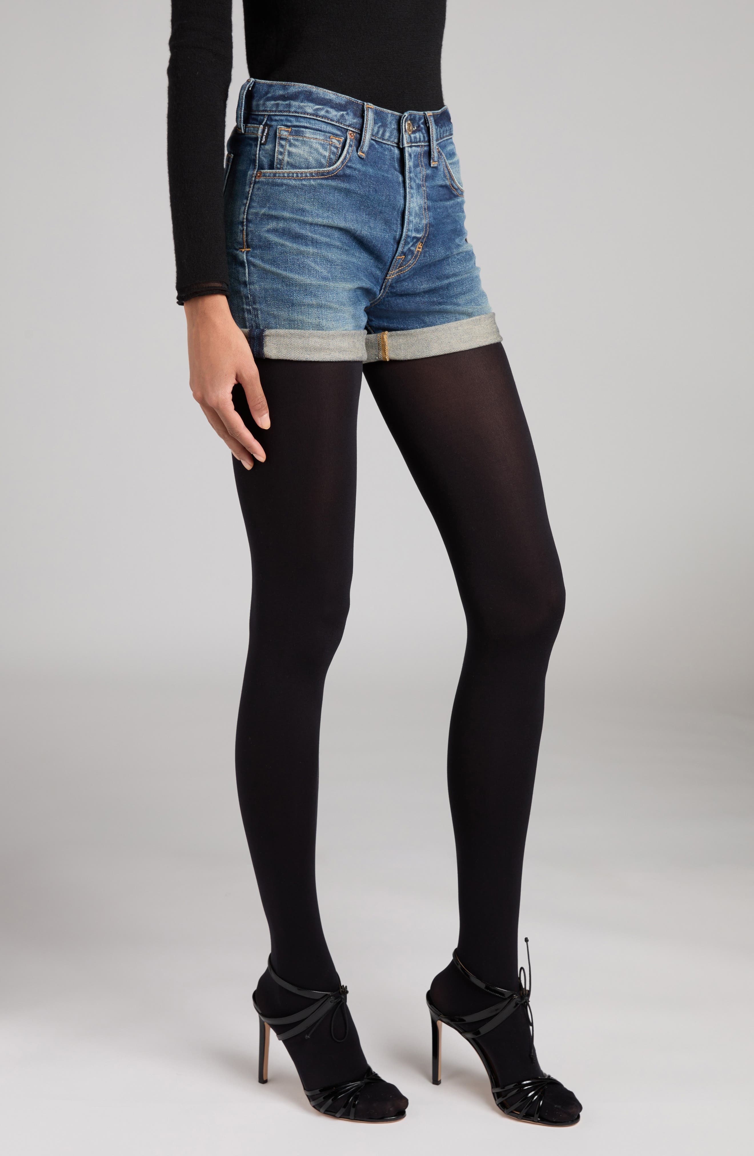 TOM FORD High Waist Rolled Hem Comfort Stone Washed Denim Shorts in Hb772 Mid Blue at Nordstrom - 4