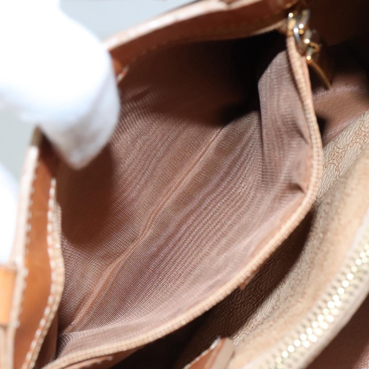 CELINE Macadam Canvas Hand Bag Pvc Leather Beige Brown Gold - 11