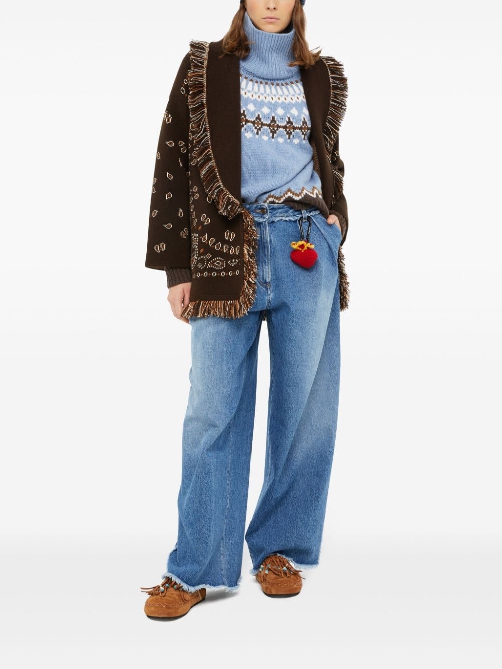 bandana-pattern cashmere cardigan - 2