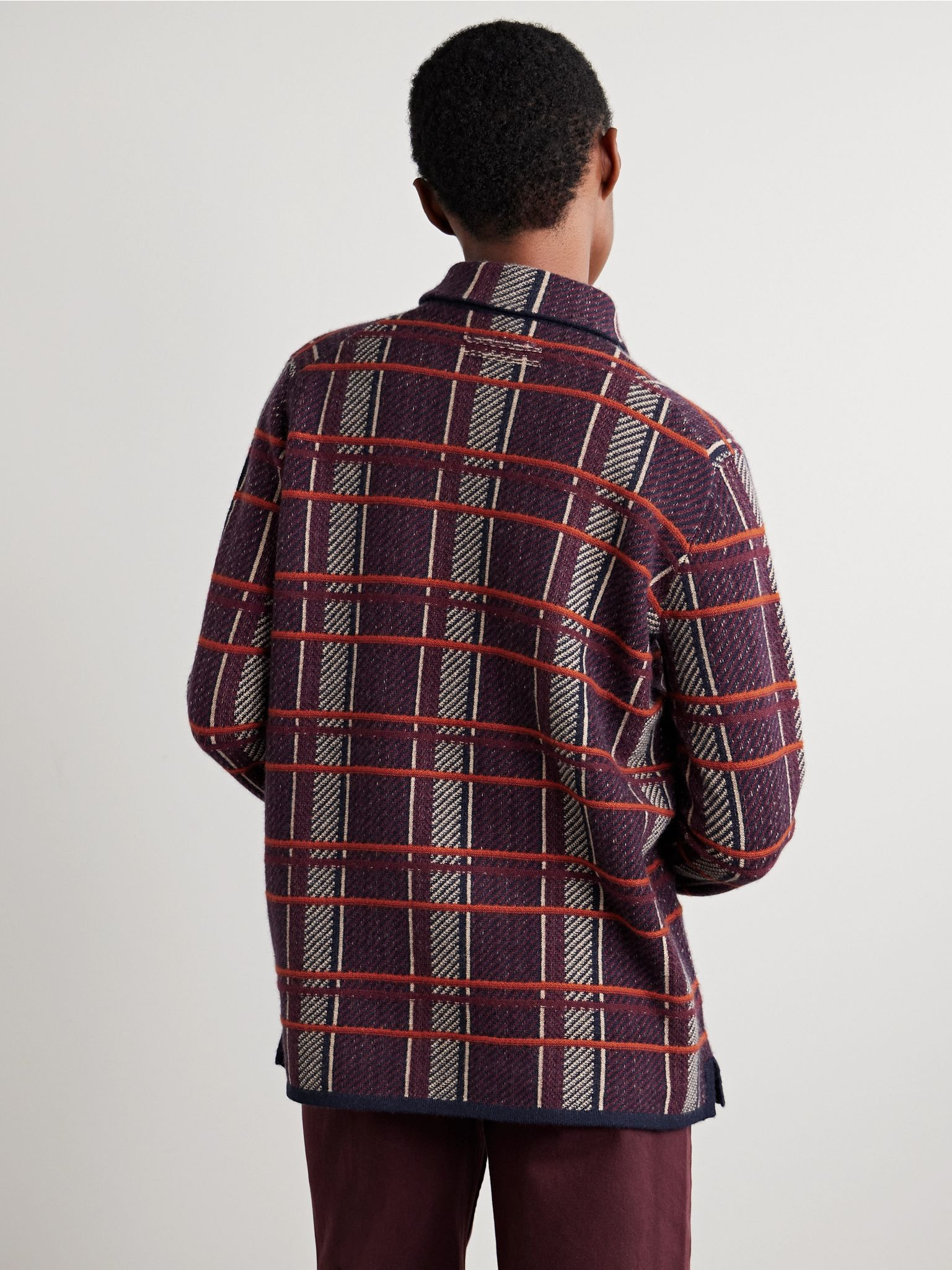 Checked cashmere shirt Plum - 4