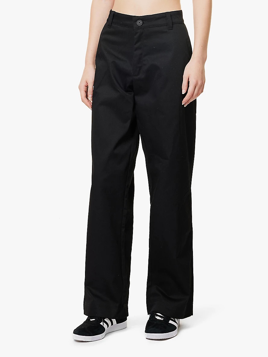 Brand-appliqué straight-leg high-rise cotton-blend trousers - 3