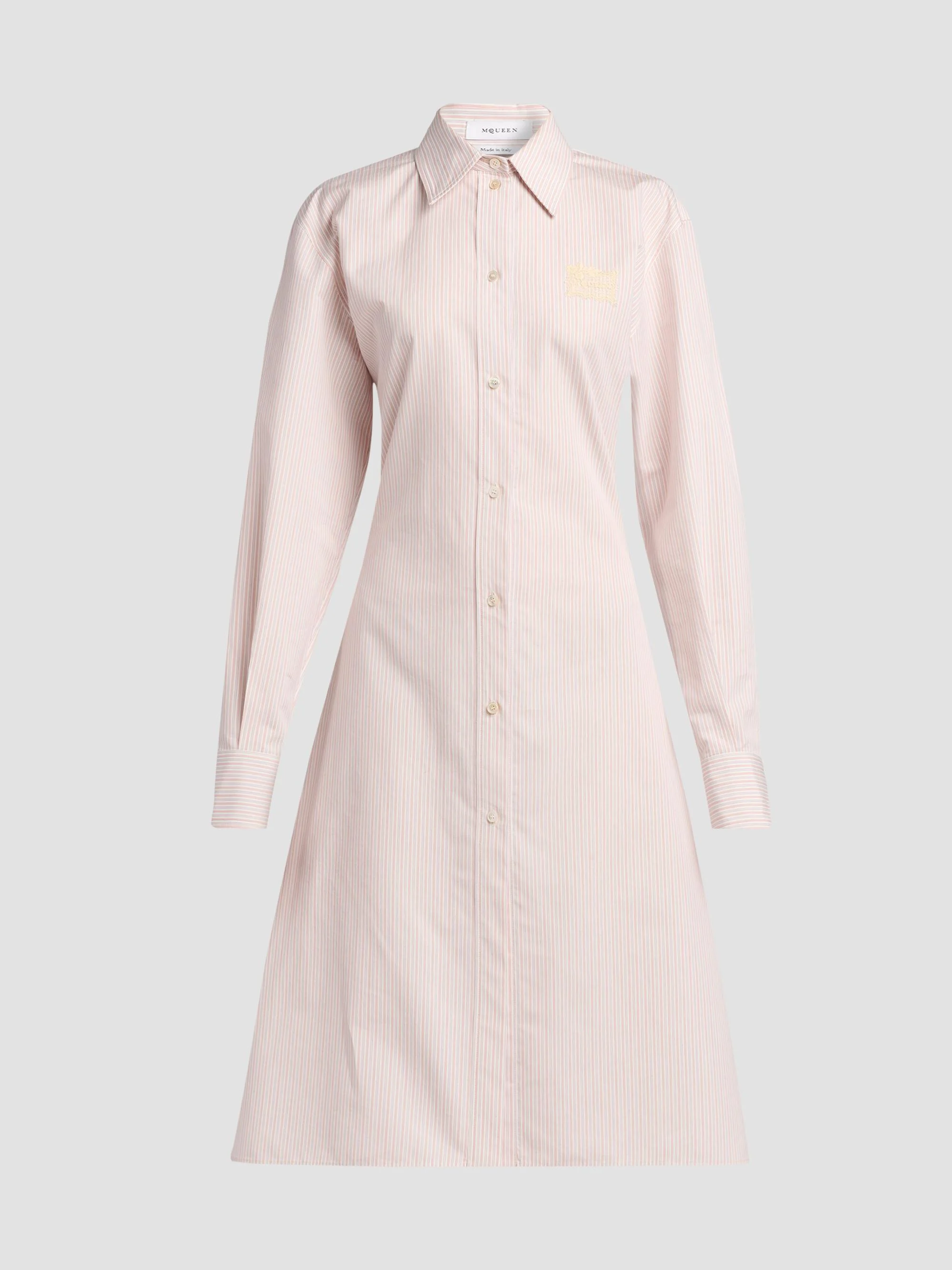 Women's Striped Cotton-Silk Lace-Up Shirtdress - Ivory Pink - 1
