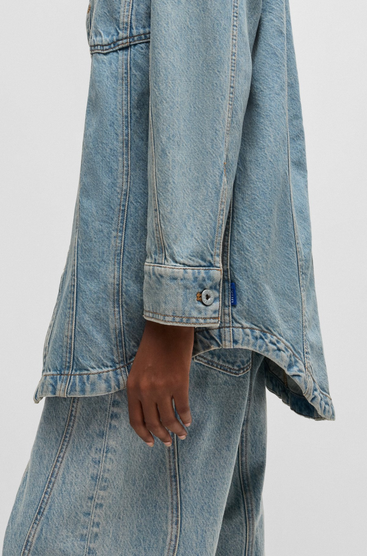 LONG-LENGTH BLUE-DENIM SHIRT WITH PATCH POCKETS - 6