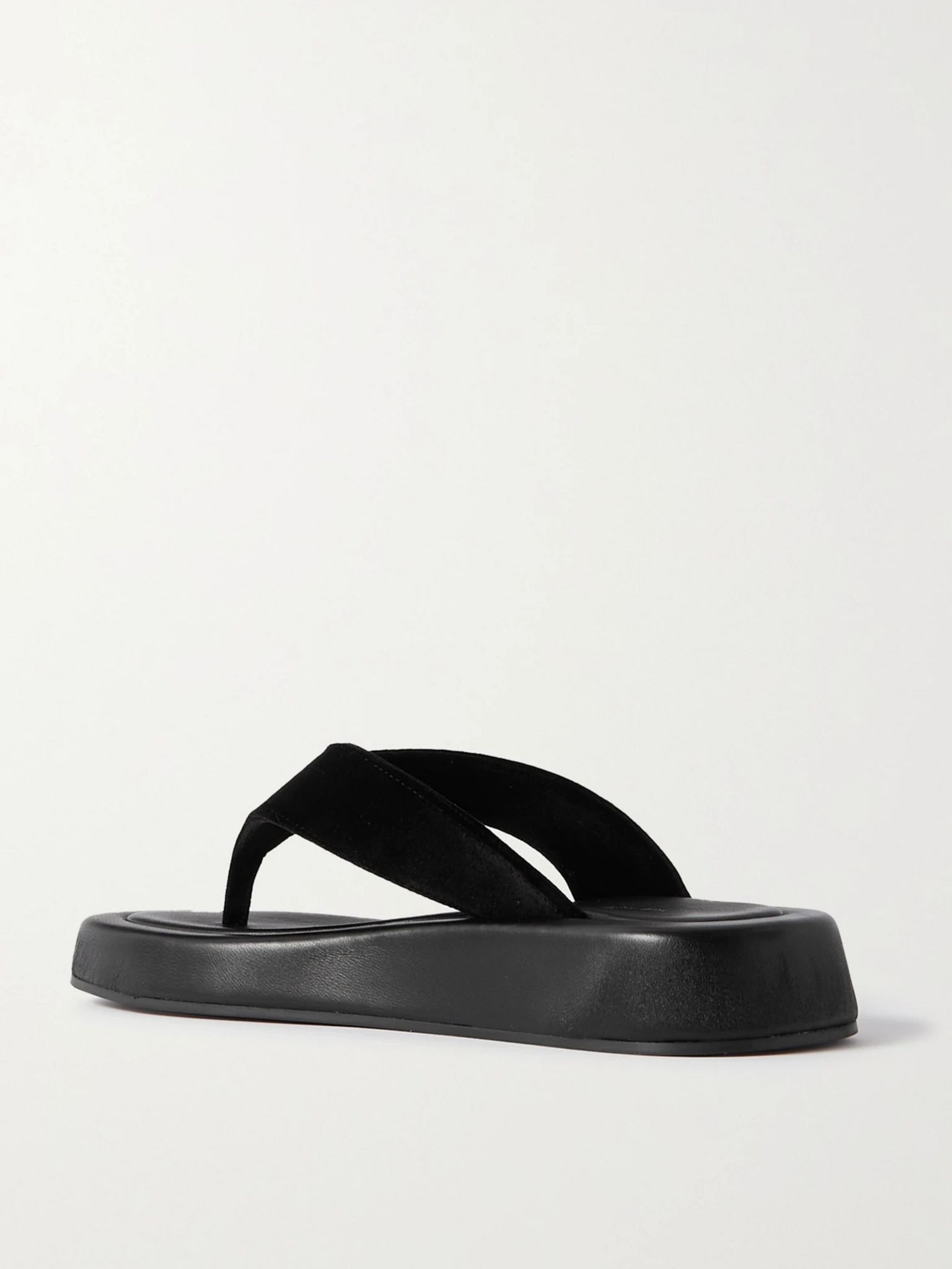 Ginza leather and velvet platform flip flops Black - 3
