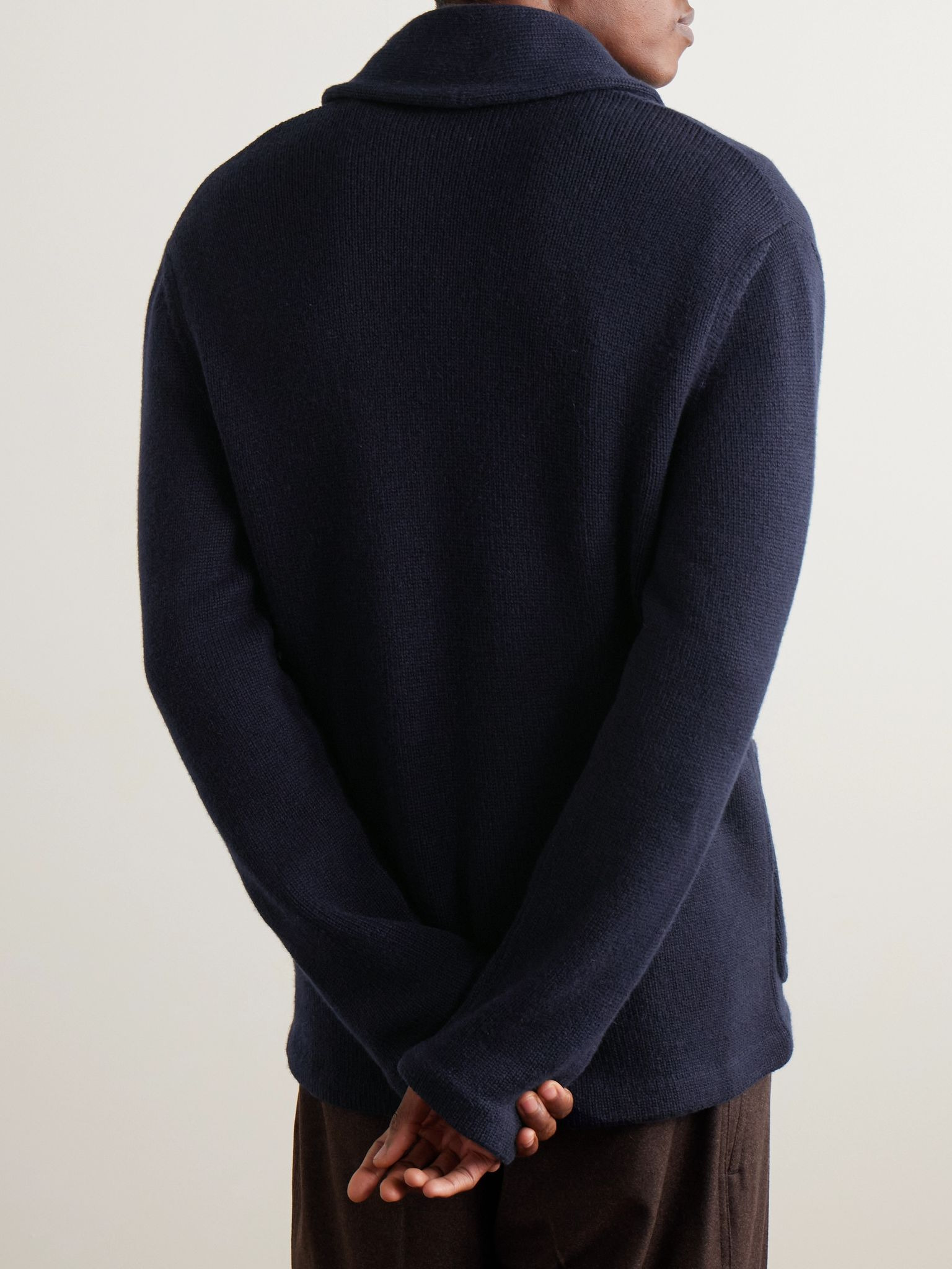 Double-Breasted Shawl-Collar Cashmere Cardigan Blue - 3