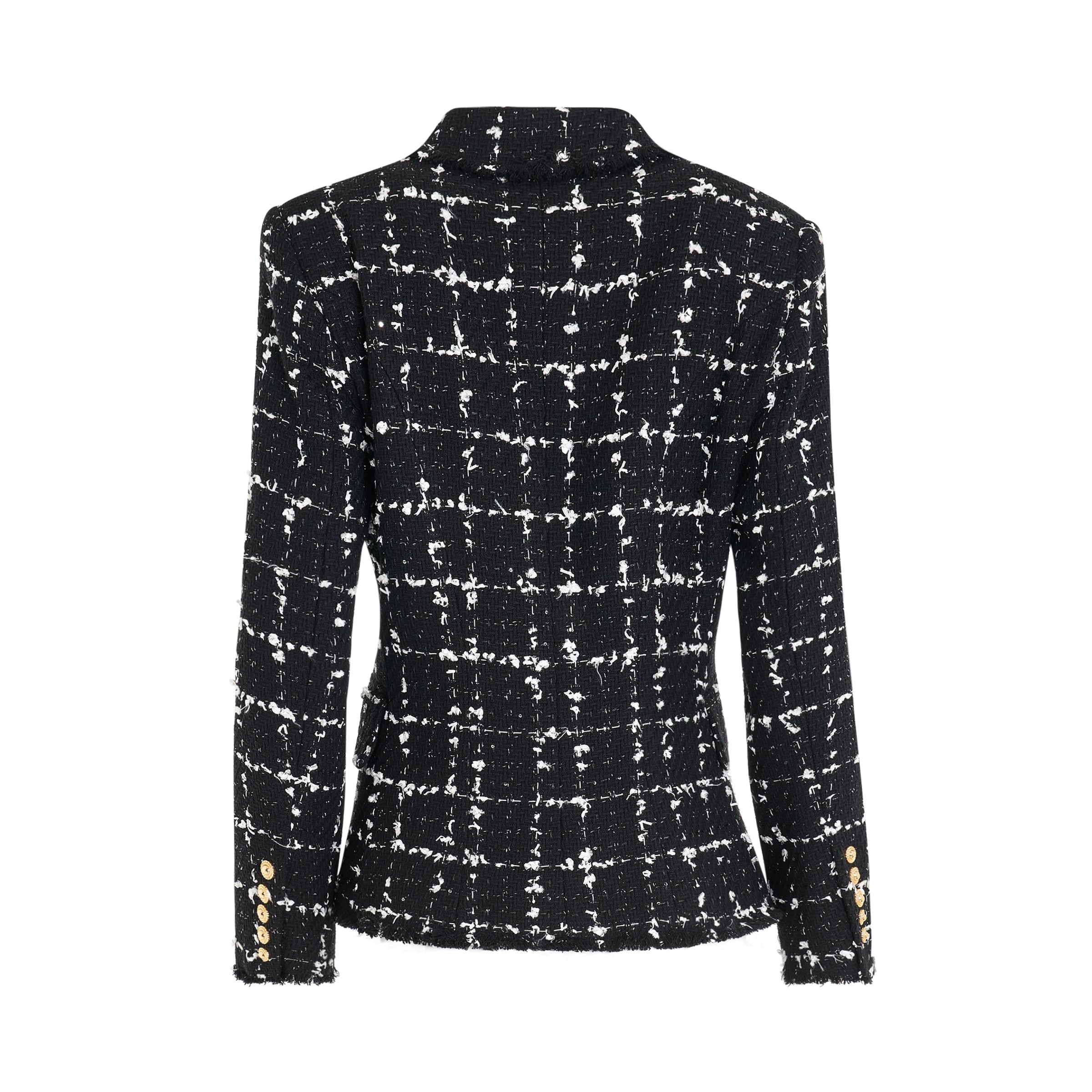 6 Button Double Breasted Tweed Jacket in Black/White/Silver - 4