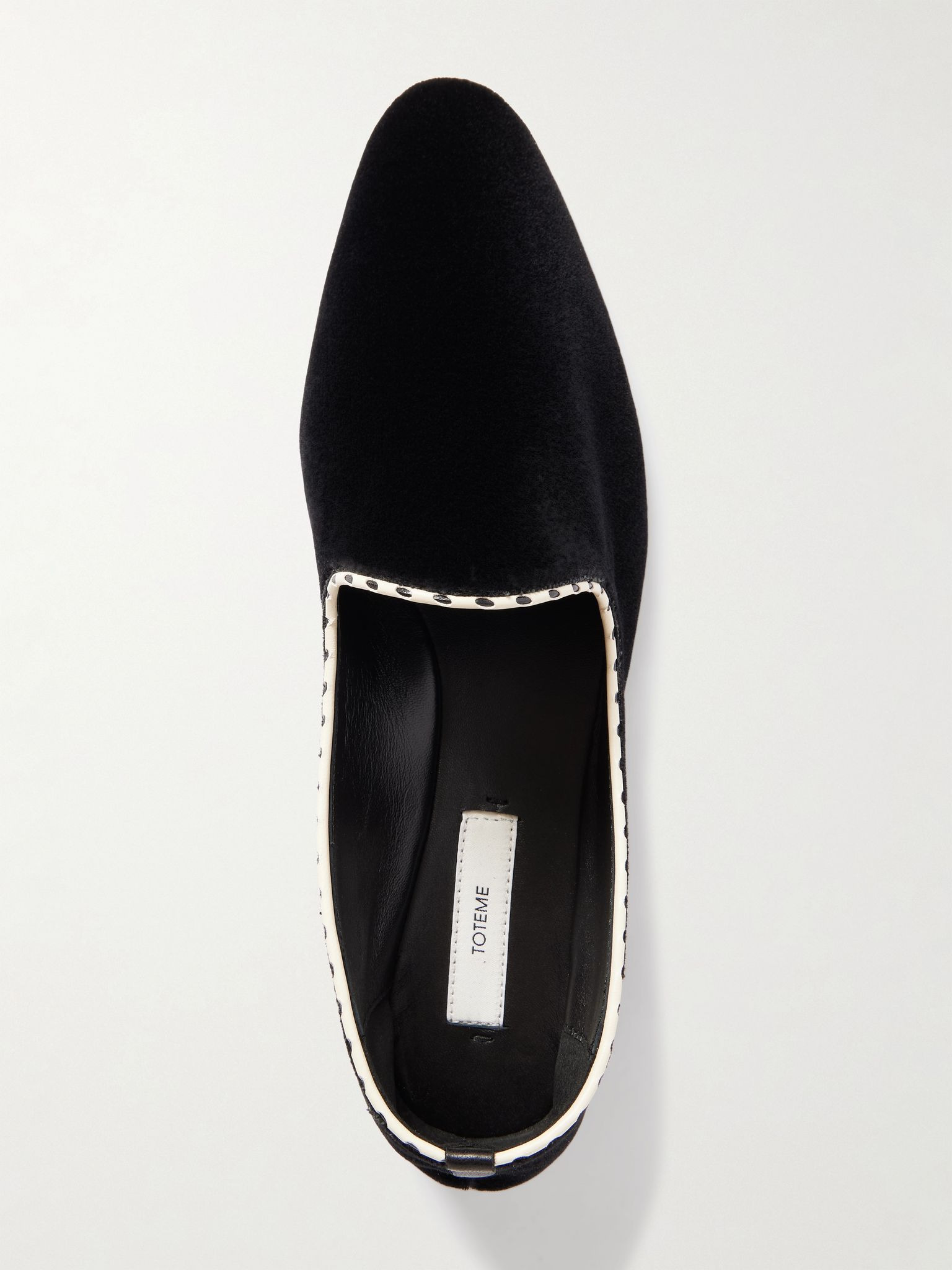 Leather-trimmed velvet slippers Black - 5