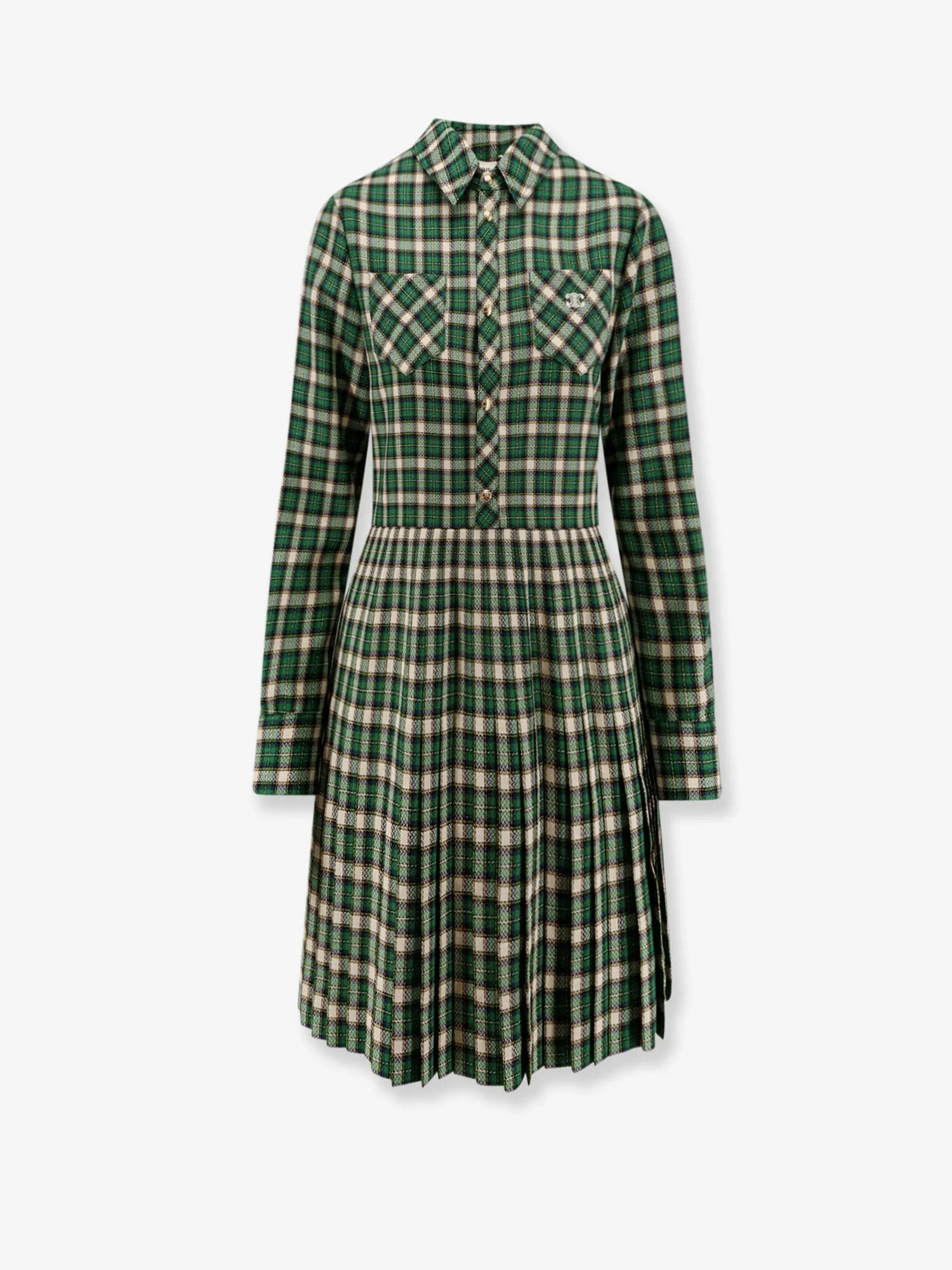 Celine Tartan Wool Mini Dress Green - 1