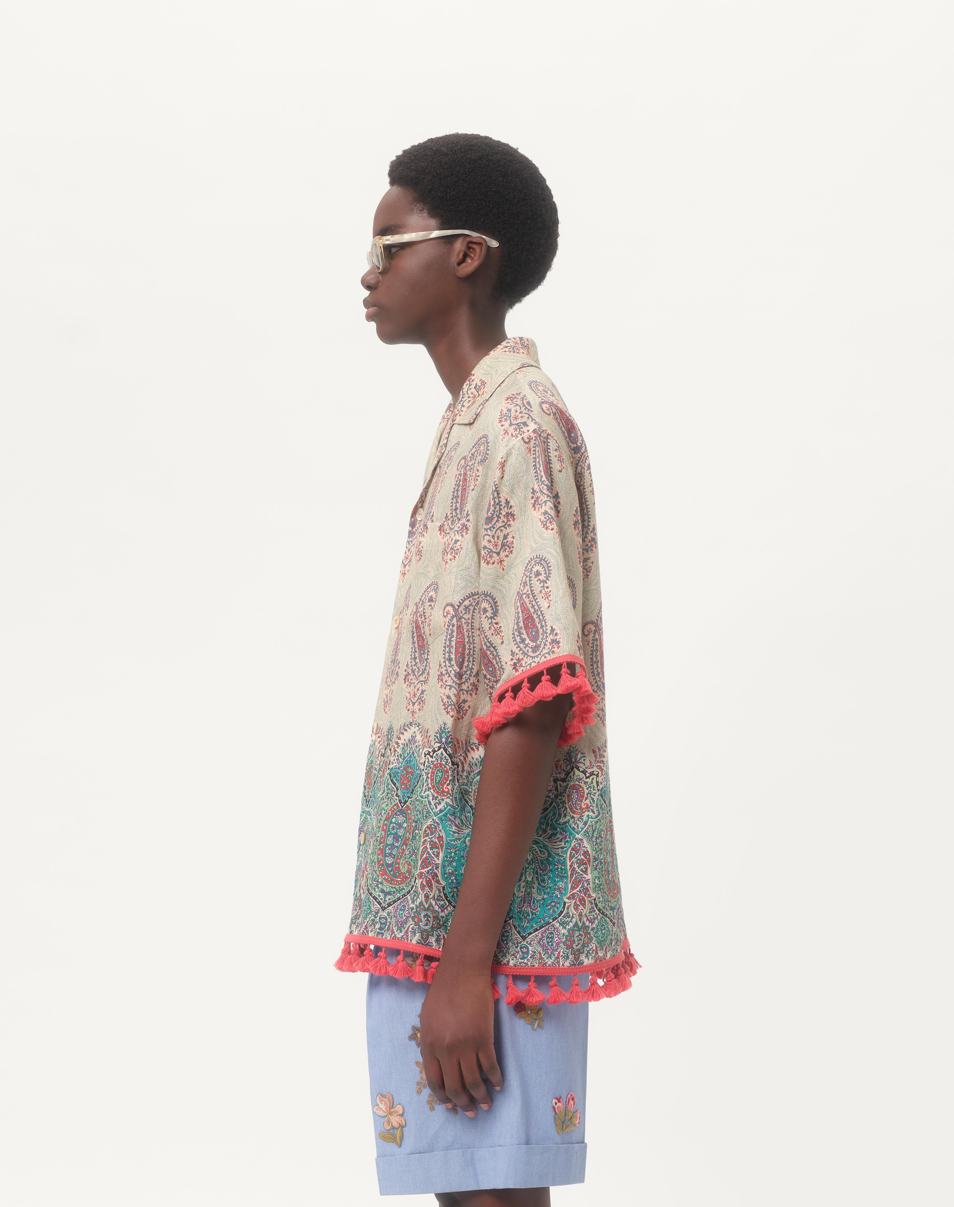 LIGHTWEIGHT LINEN BOWLING SHIRT WITH VOYAGE IMAGINAIRE PRINT - 6