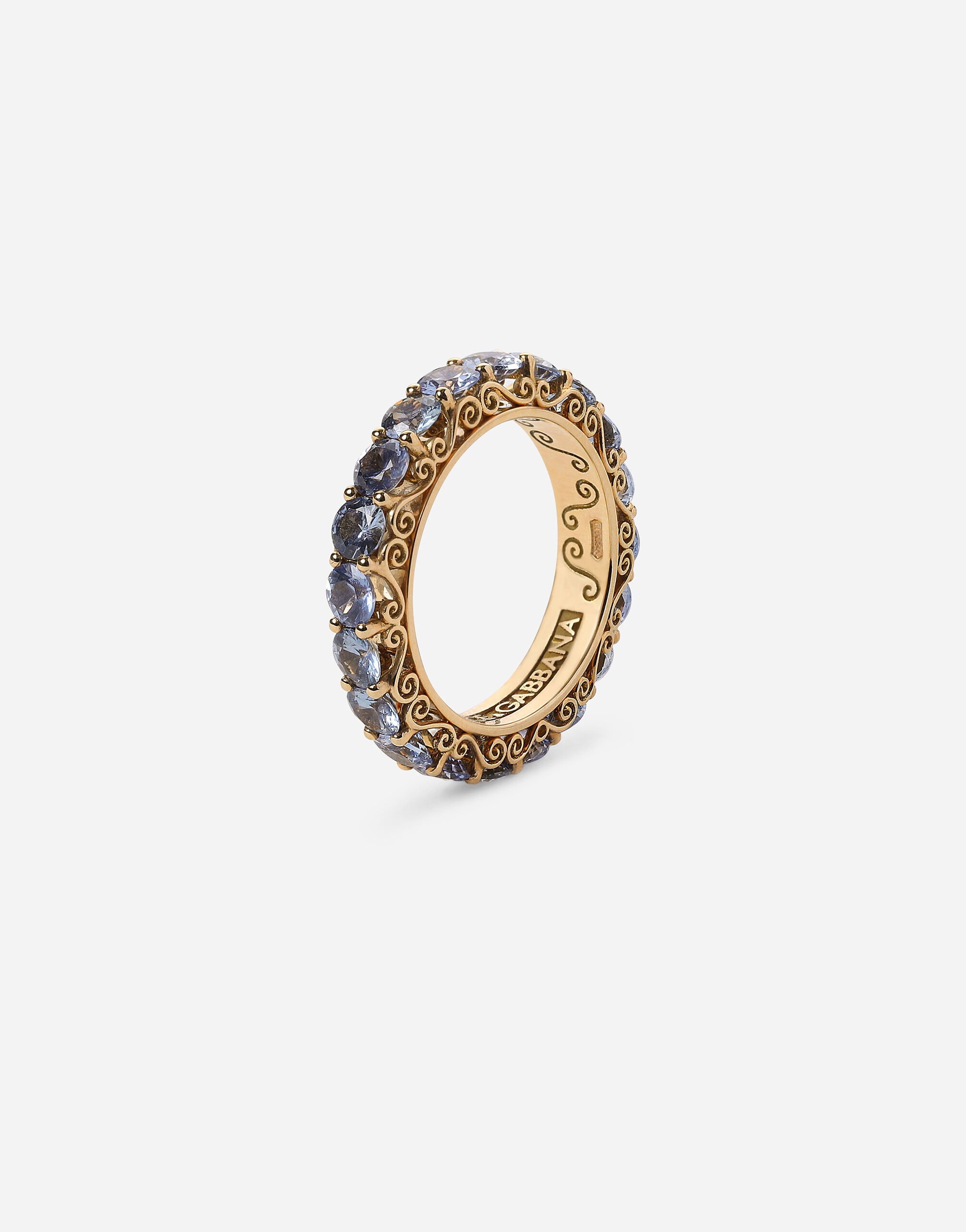 Heritage band ring in yellow 18kt gold with light blue sapphires - 3