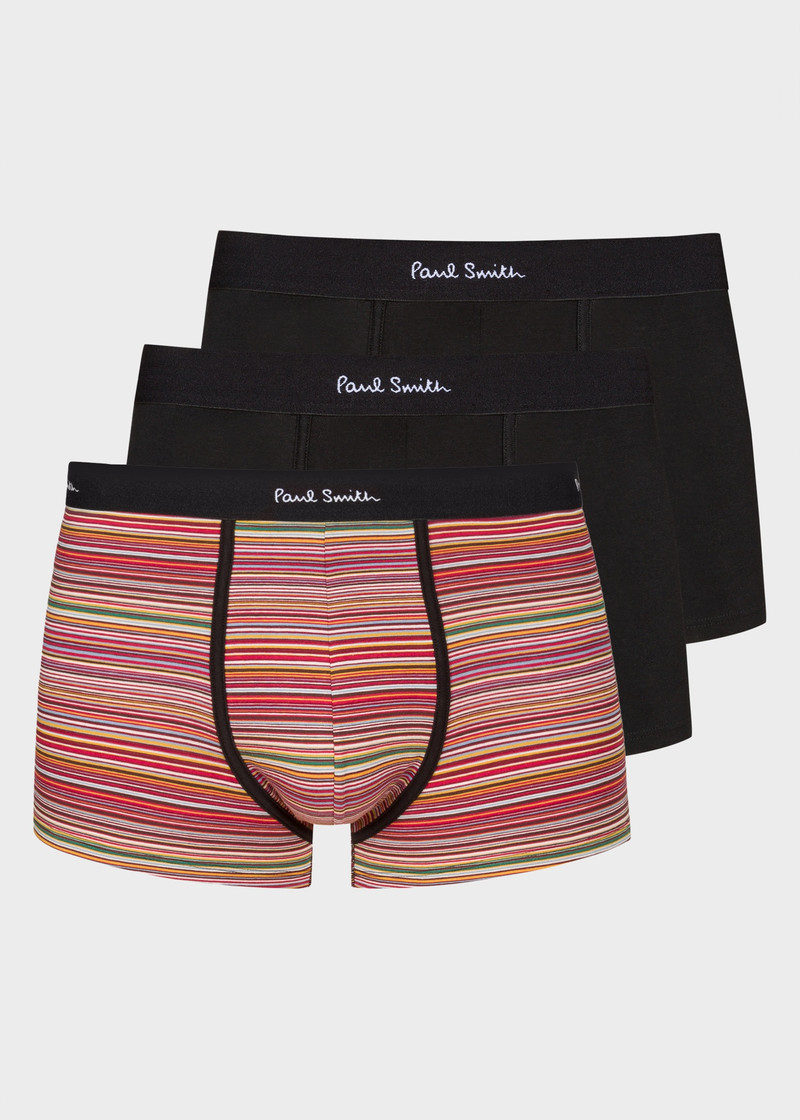 Organic-Cotton Black Mixed Stripe Boxer Briefs Three Pack - 1