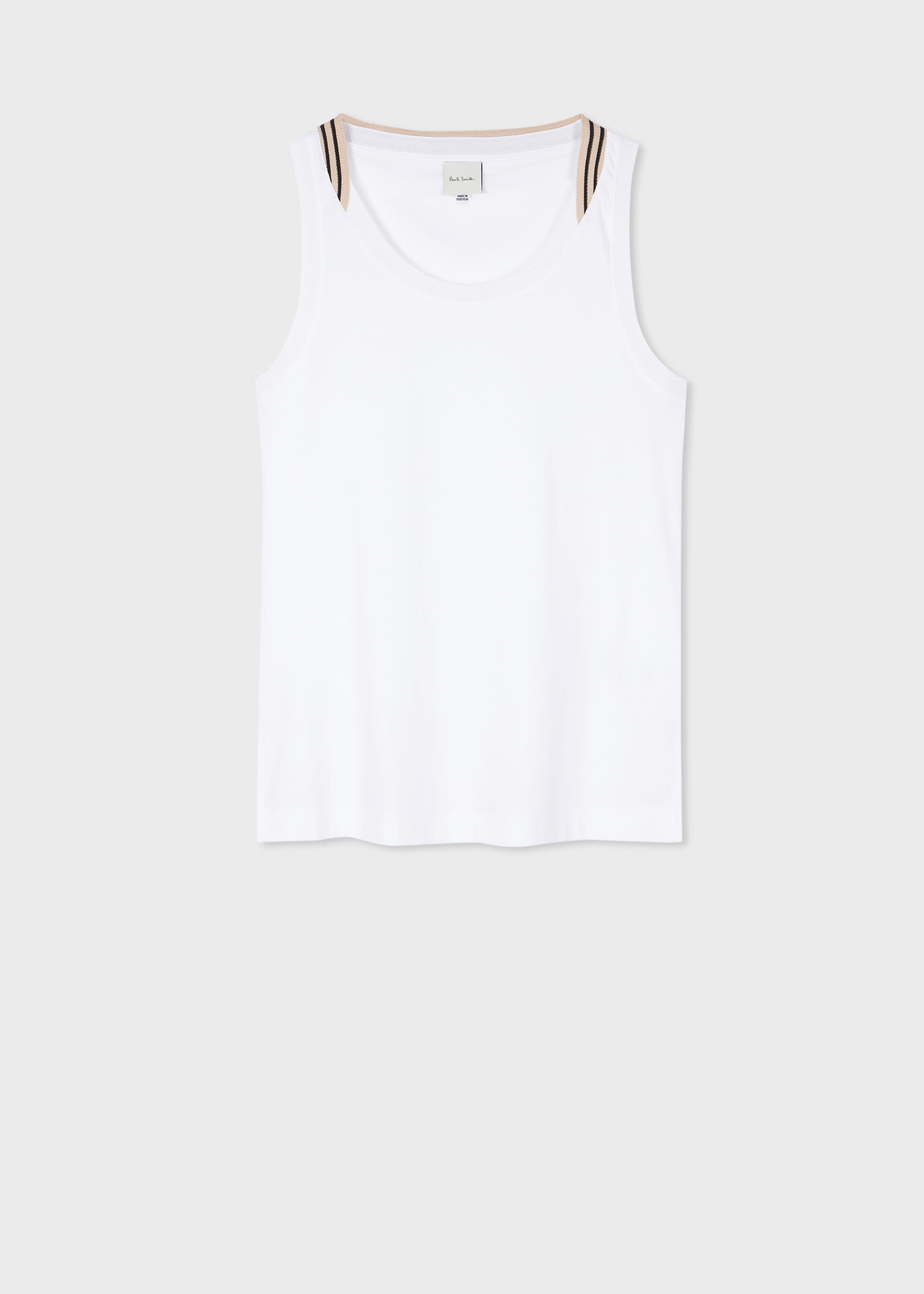 White Cotton Stripe Trim Vest - 1