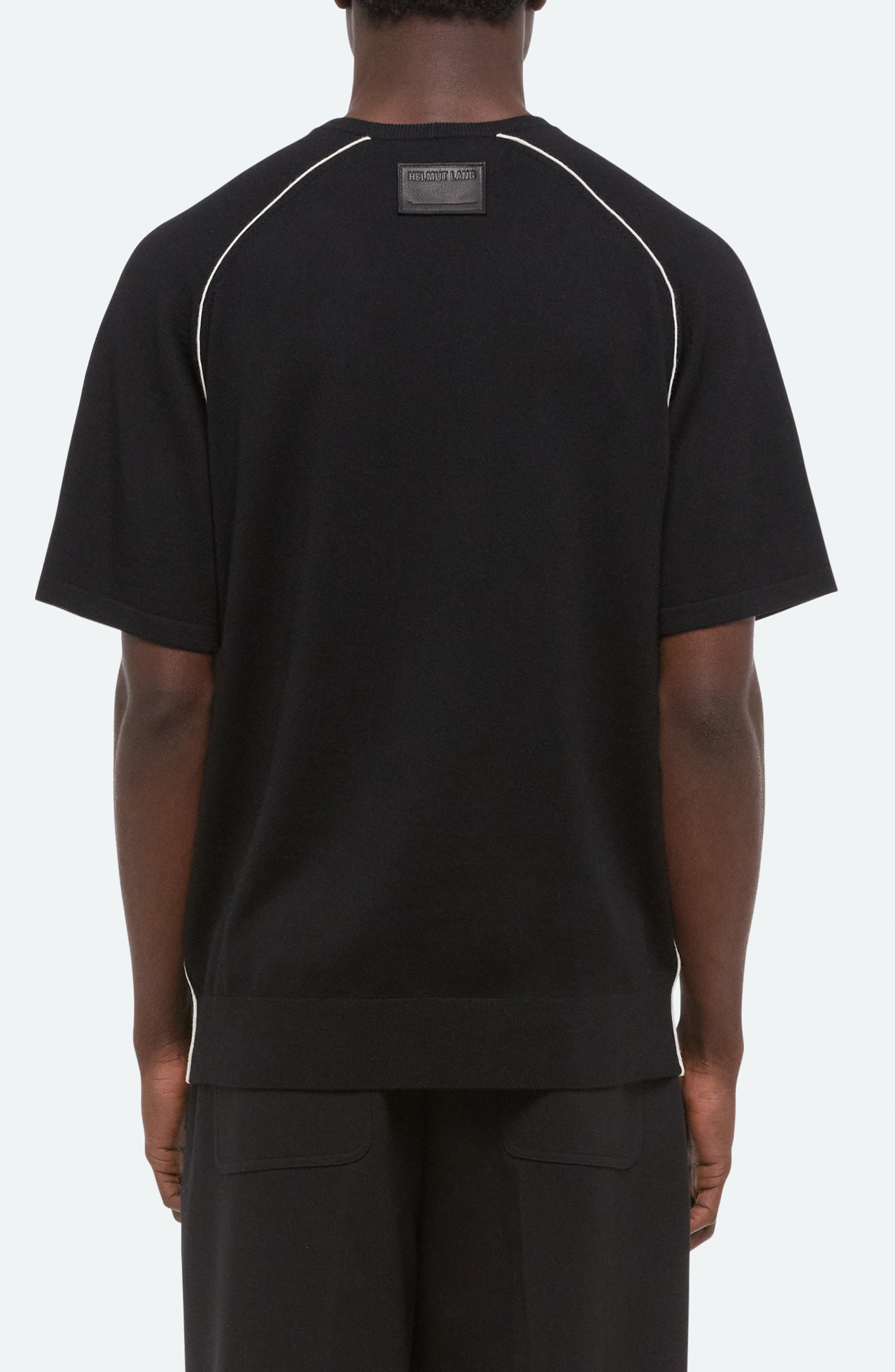 Helmut Lang Contrast Piping Wool T-Shirt in Black/Ivory - 2