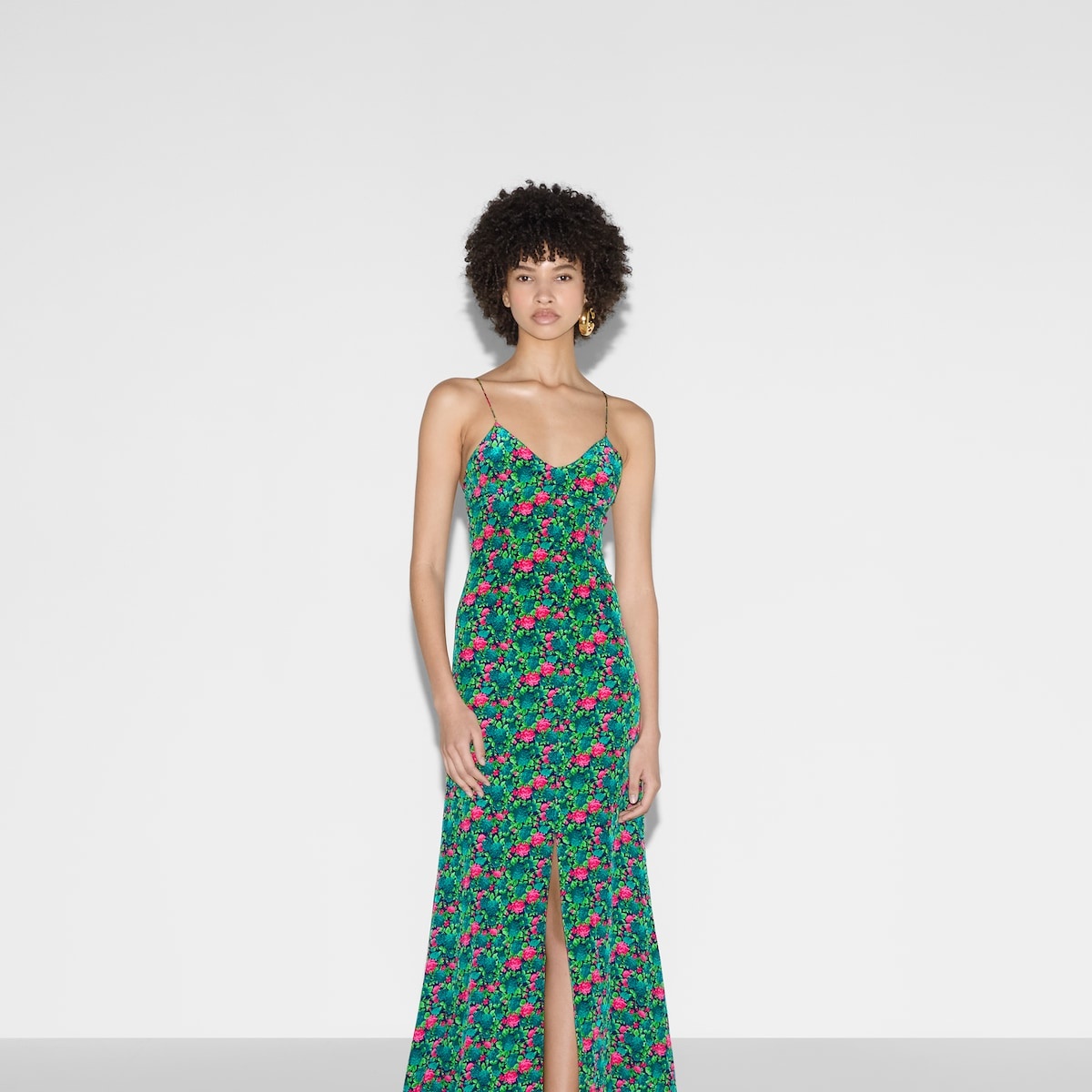 Floral print silk evening dress - 3
