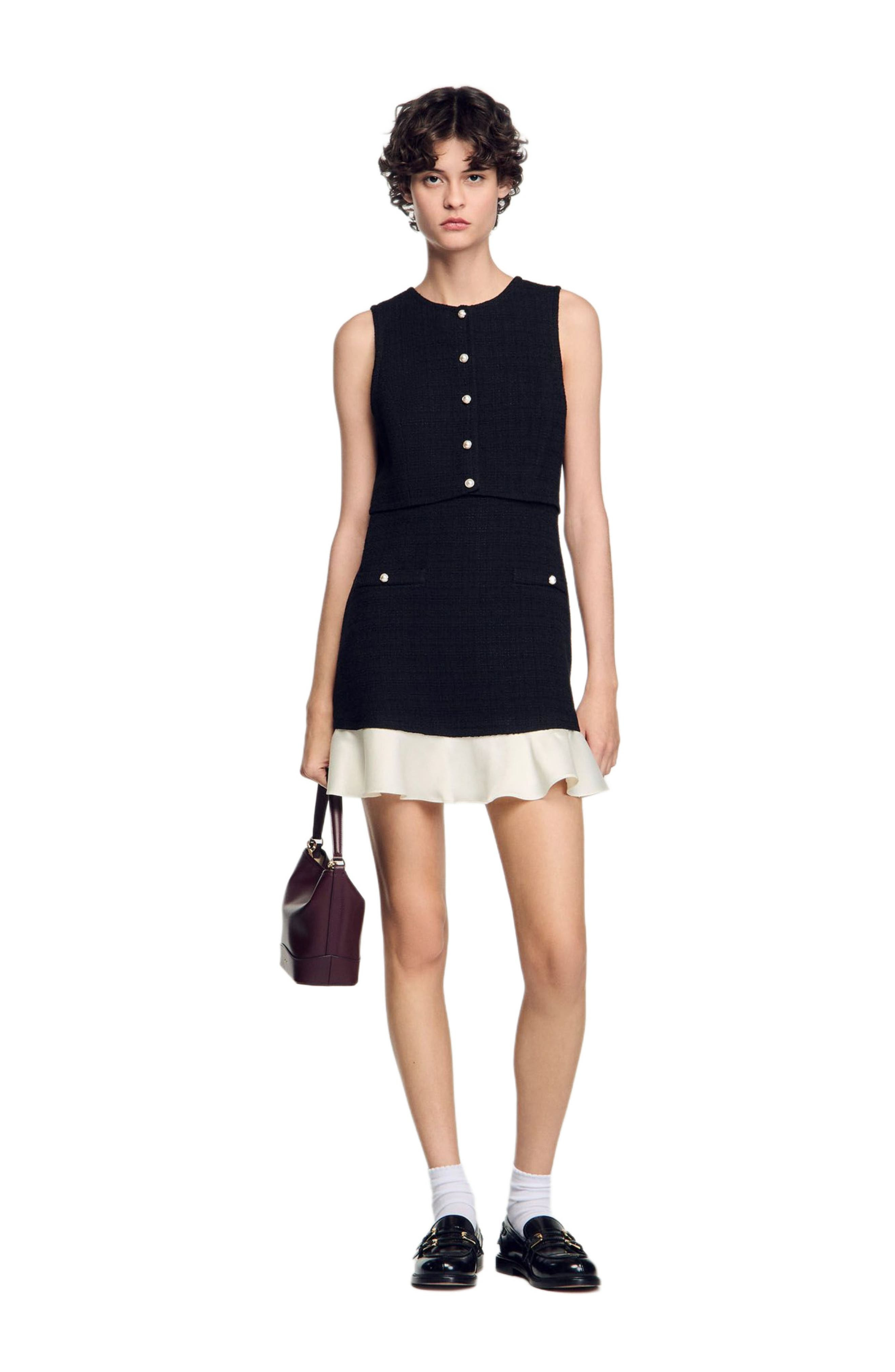 SANDRO Two-tone tweed short dress in Black at Nordstrom - 6