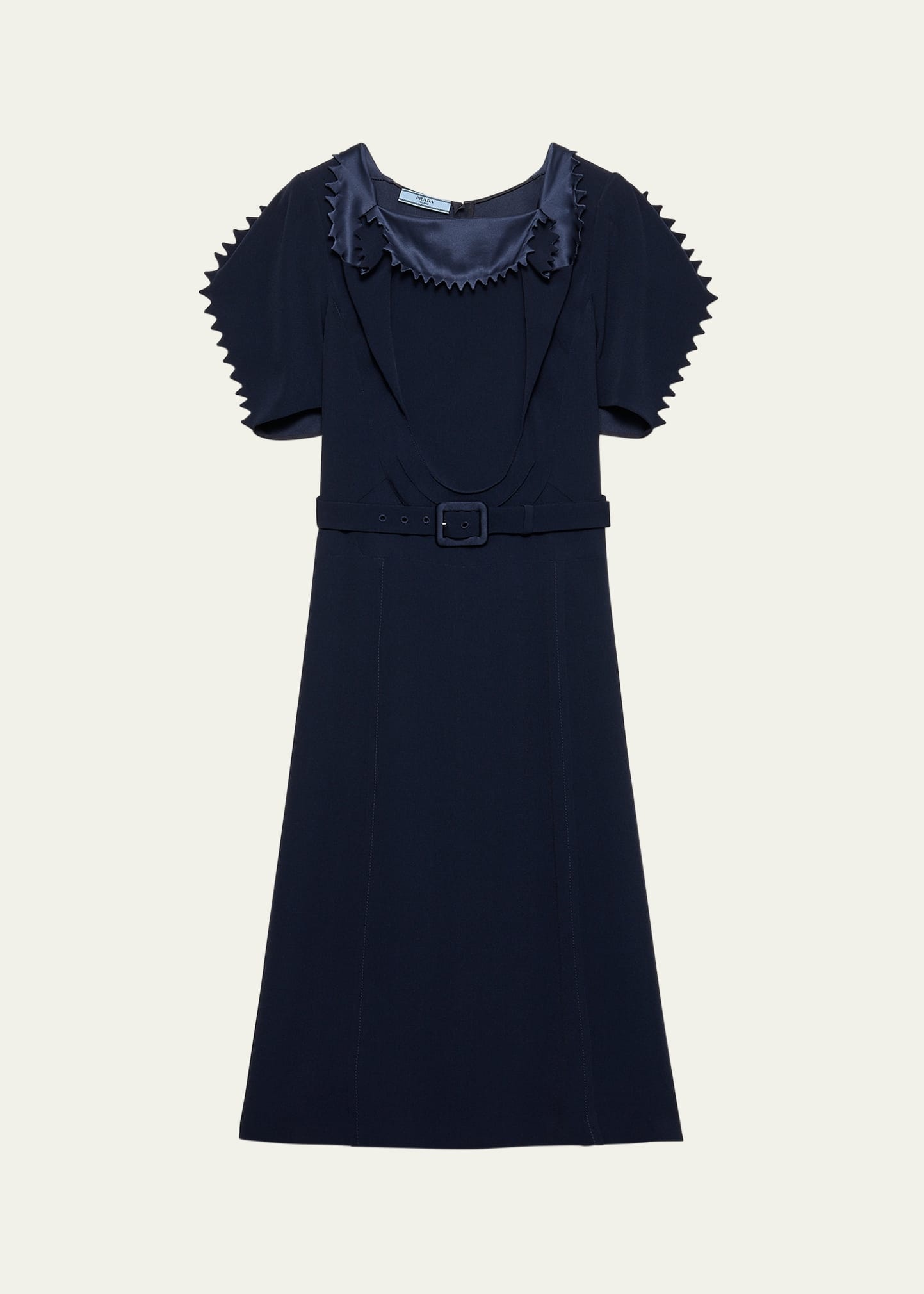 Puffy-Sleeve Belted Crepe De Chine Midi Dress - 1