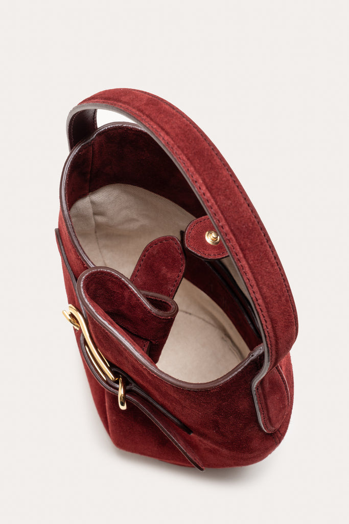 BELTED BUCKET BAG MINI MAROON SUEDE - 5