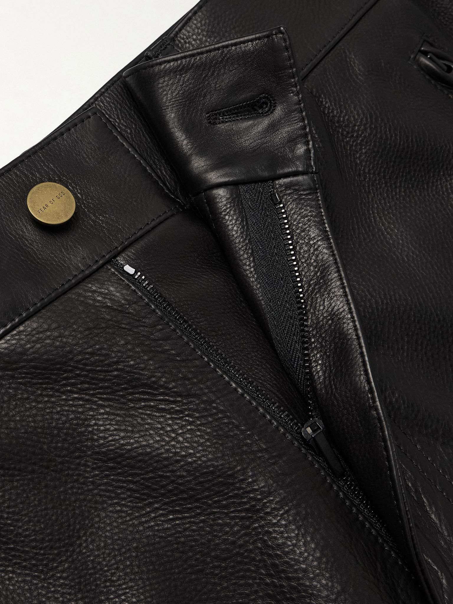Straight-Leg Full-Grain Leather Trousers Black - 6