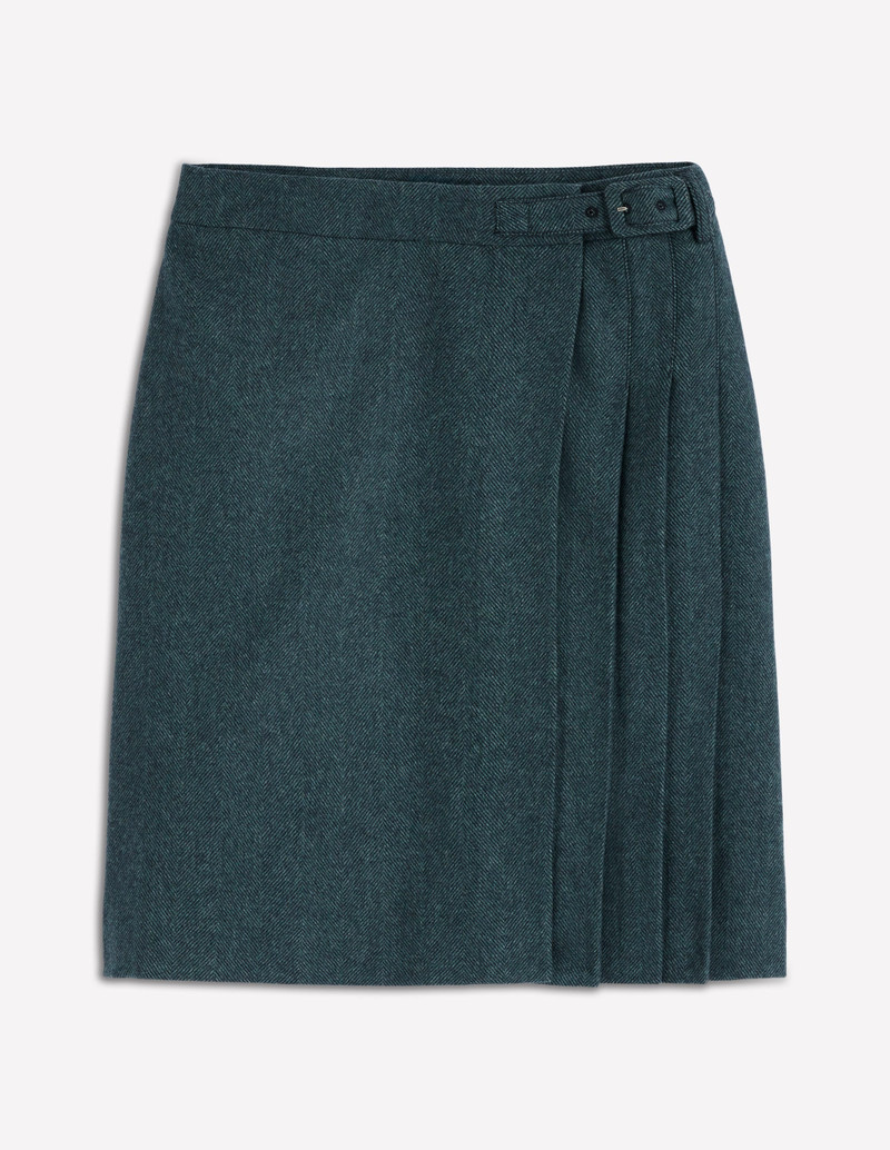 Helen Wool Kilt Skirt-Green and Navy Herringbone 1