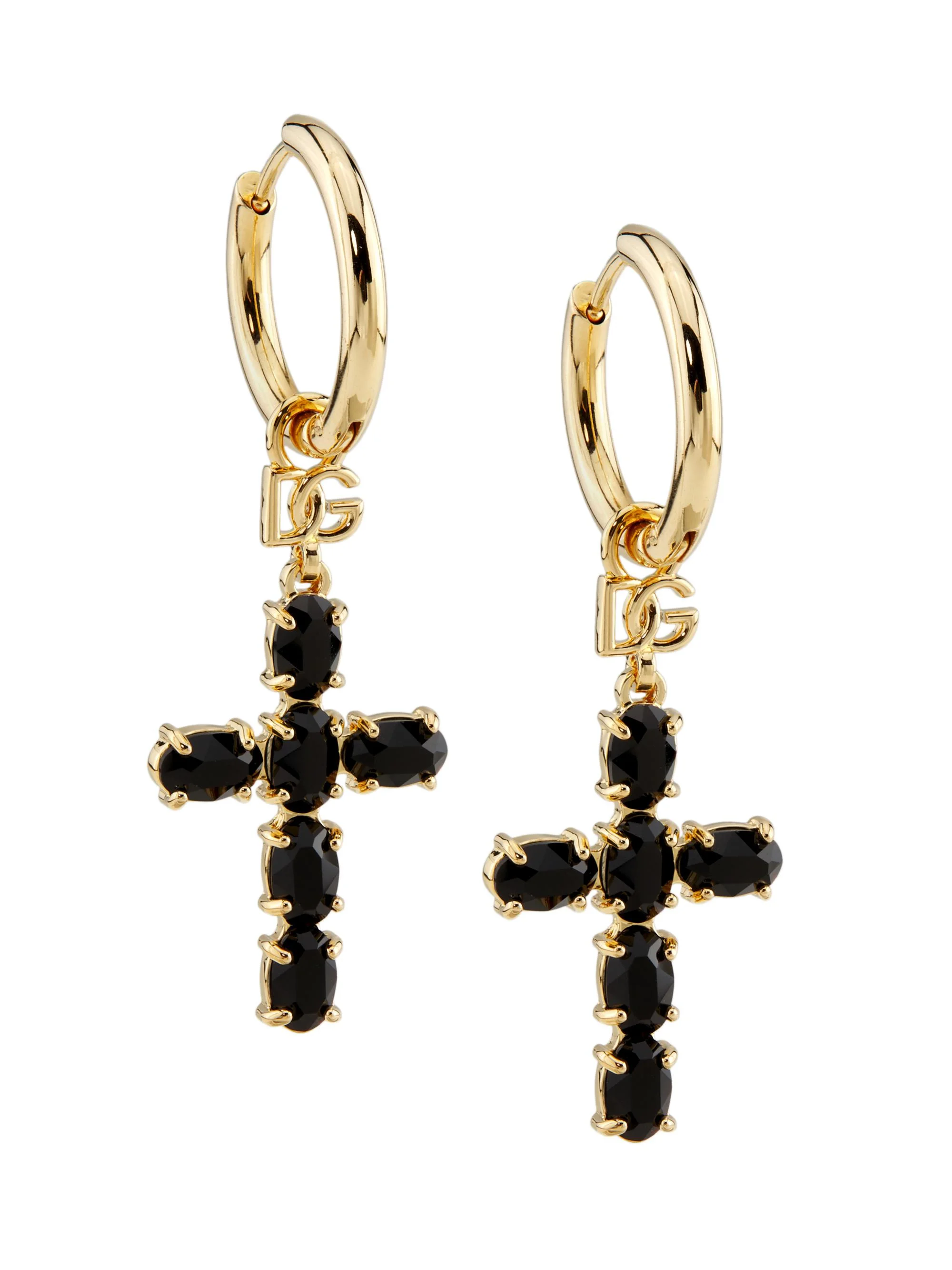 Women's Gold-Plated Cross Hoop Earrings - Yellow Gold - 1