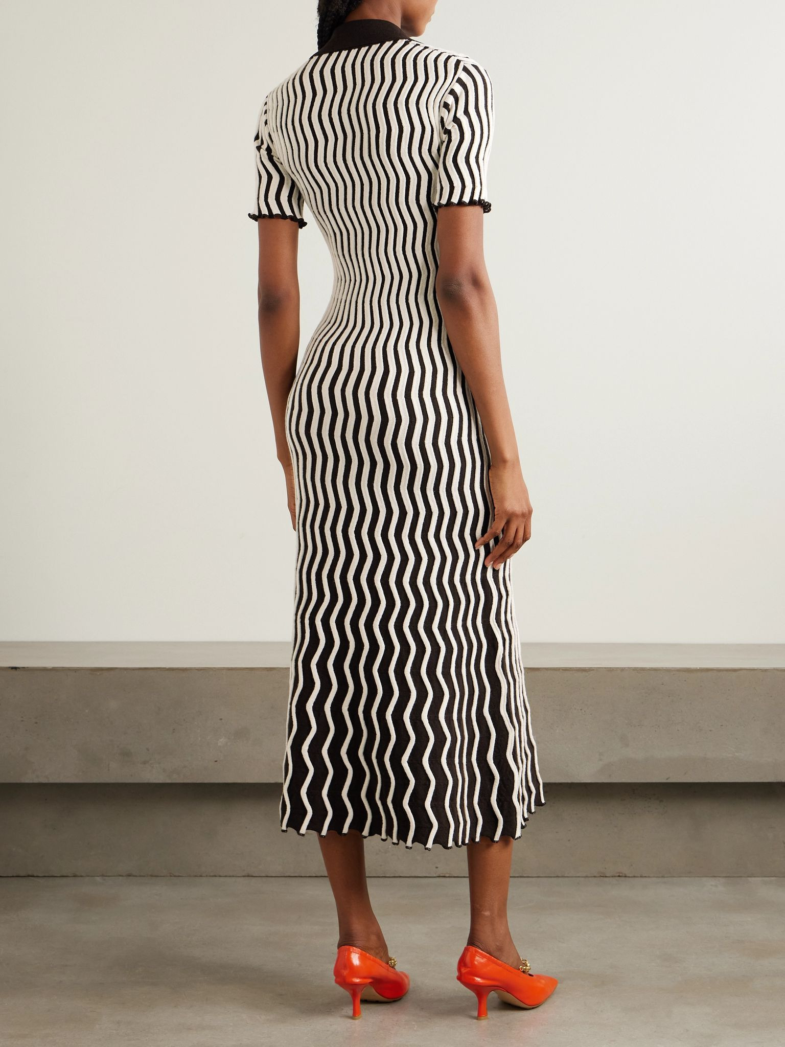 Striped ribbed wool midi dress Multi - 3