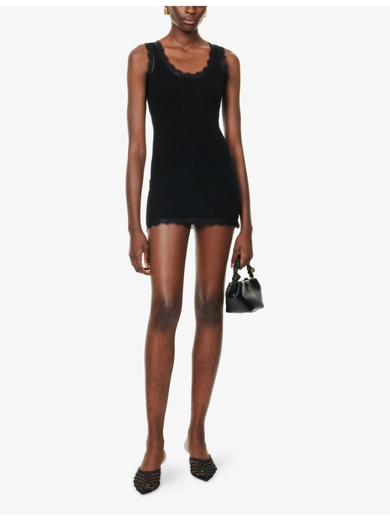 AYA MUSE Lace-Embroidery Ribbed Cashmere And Cotton Mini Dress outlook