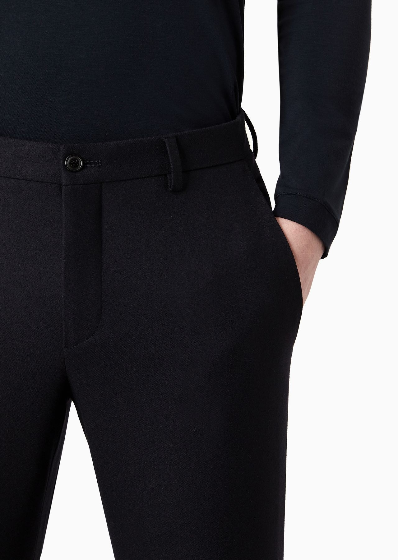 Stretch melange flannel flat front trousers - 6