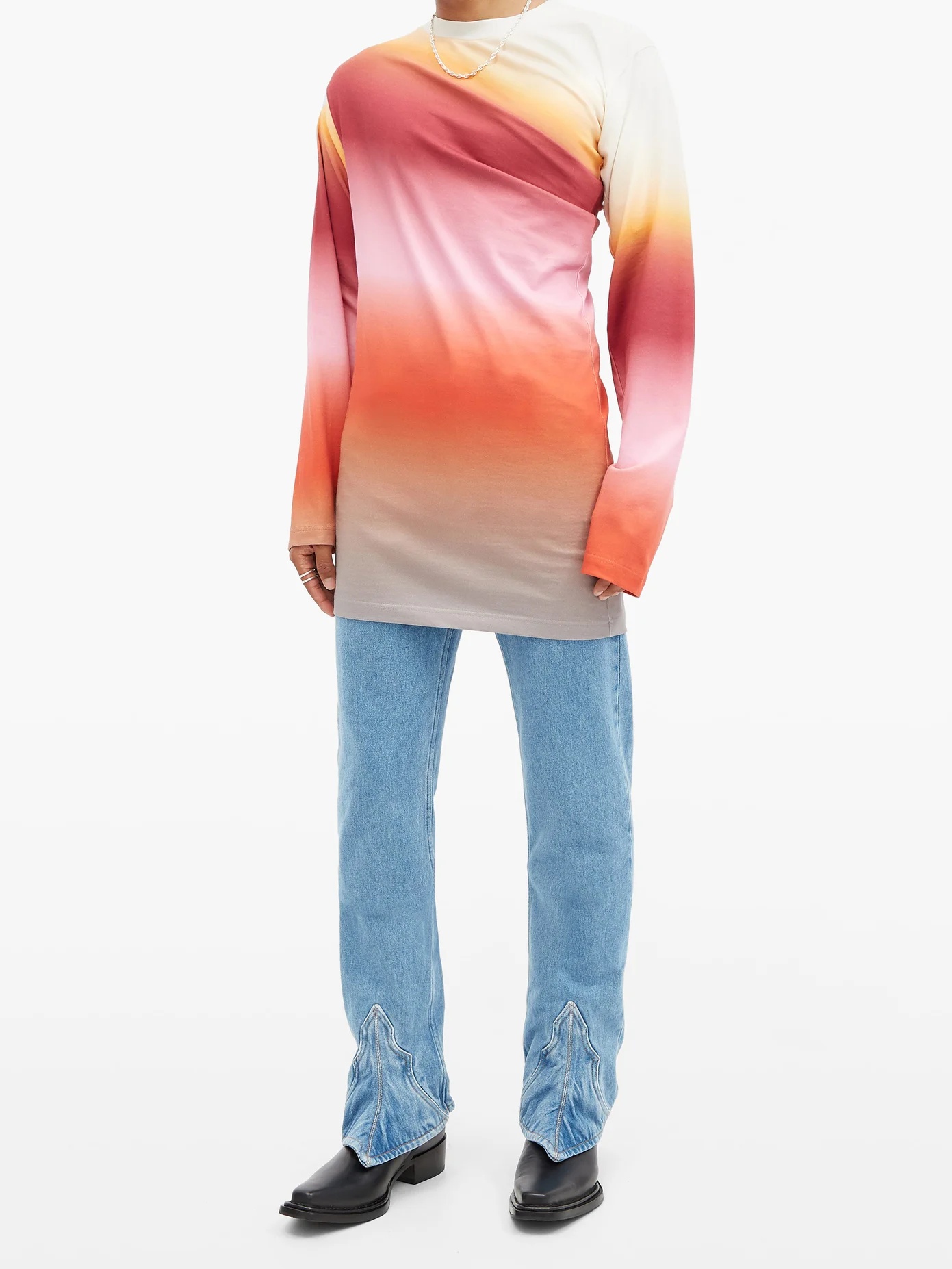 Twisted gradient-cotton long-sleeved T-shirt - 2