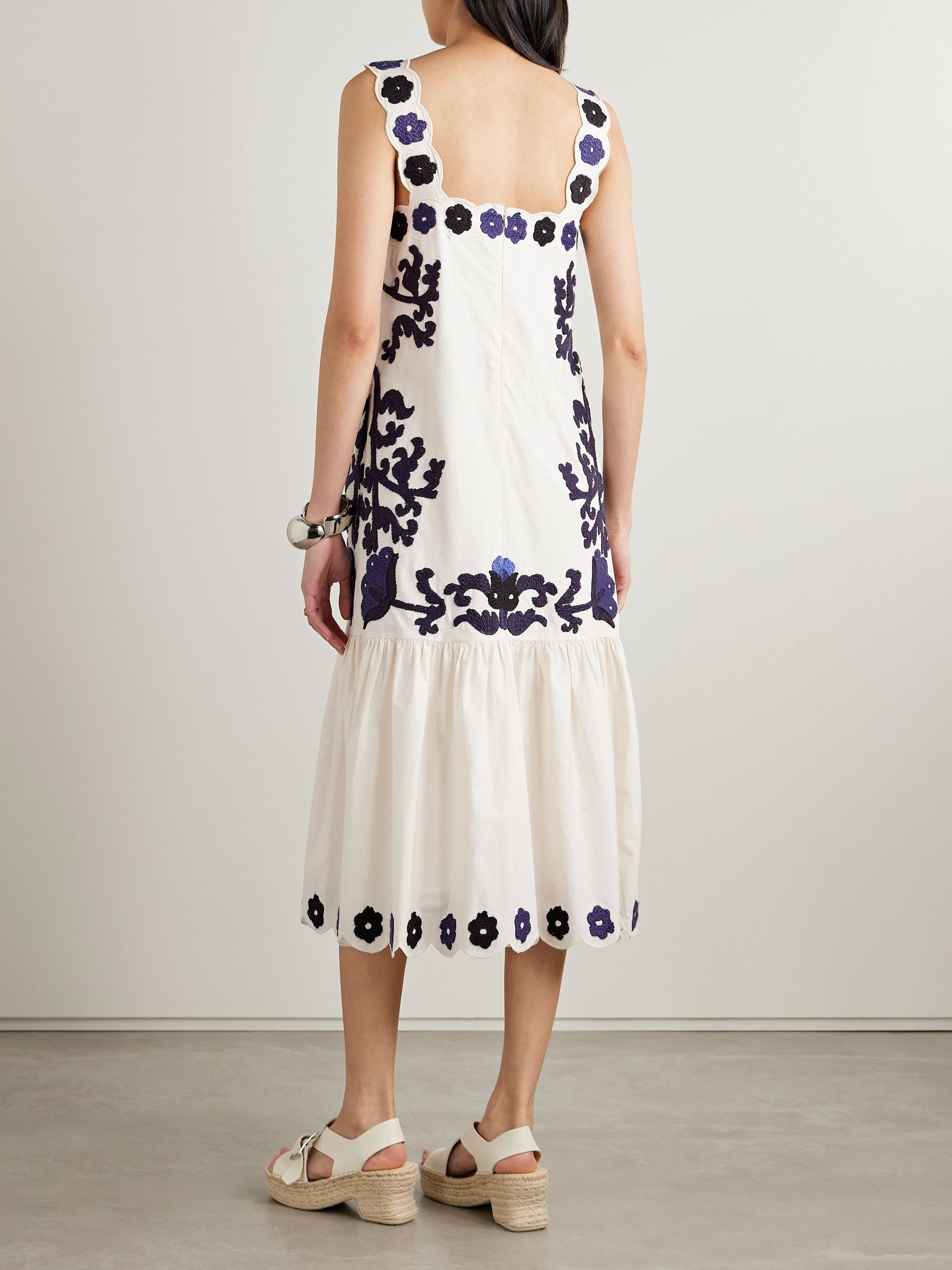 Catrine scalloped appliquéd cotton-voile midi dress White - 3