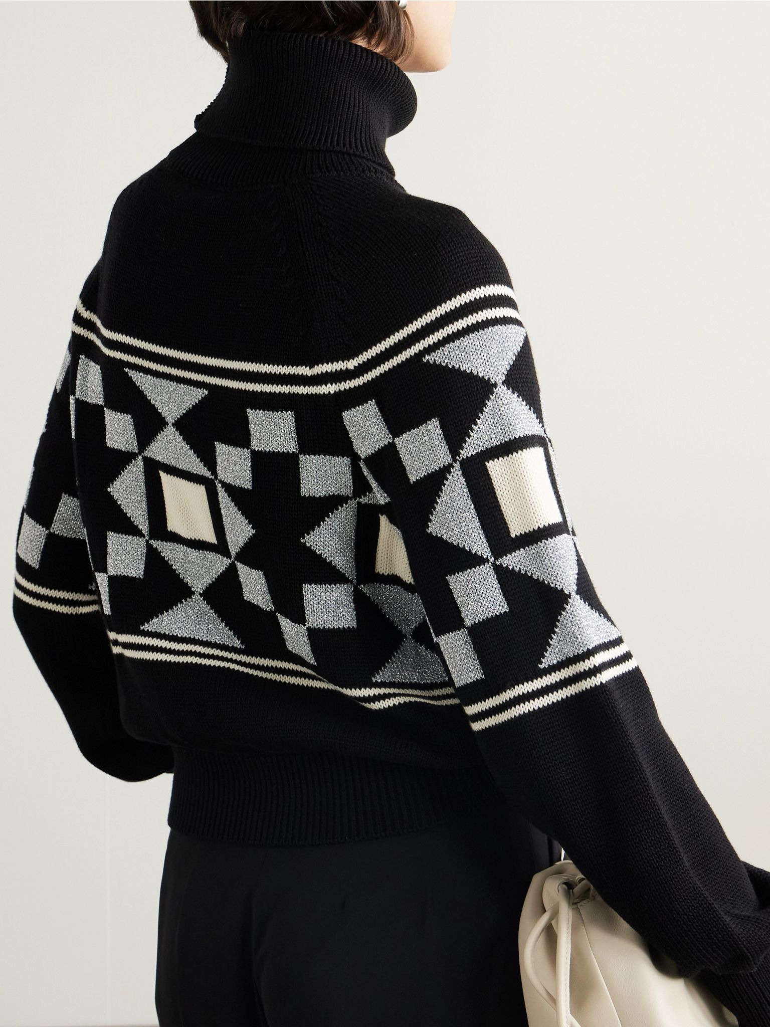 Lara intarsia-knit metallic cotton-blend turtleneck sweater Black - 3