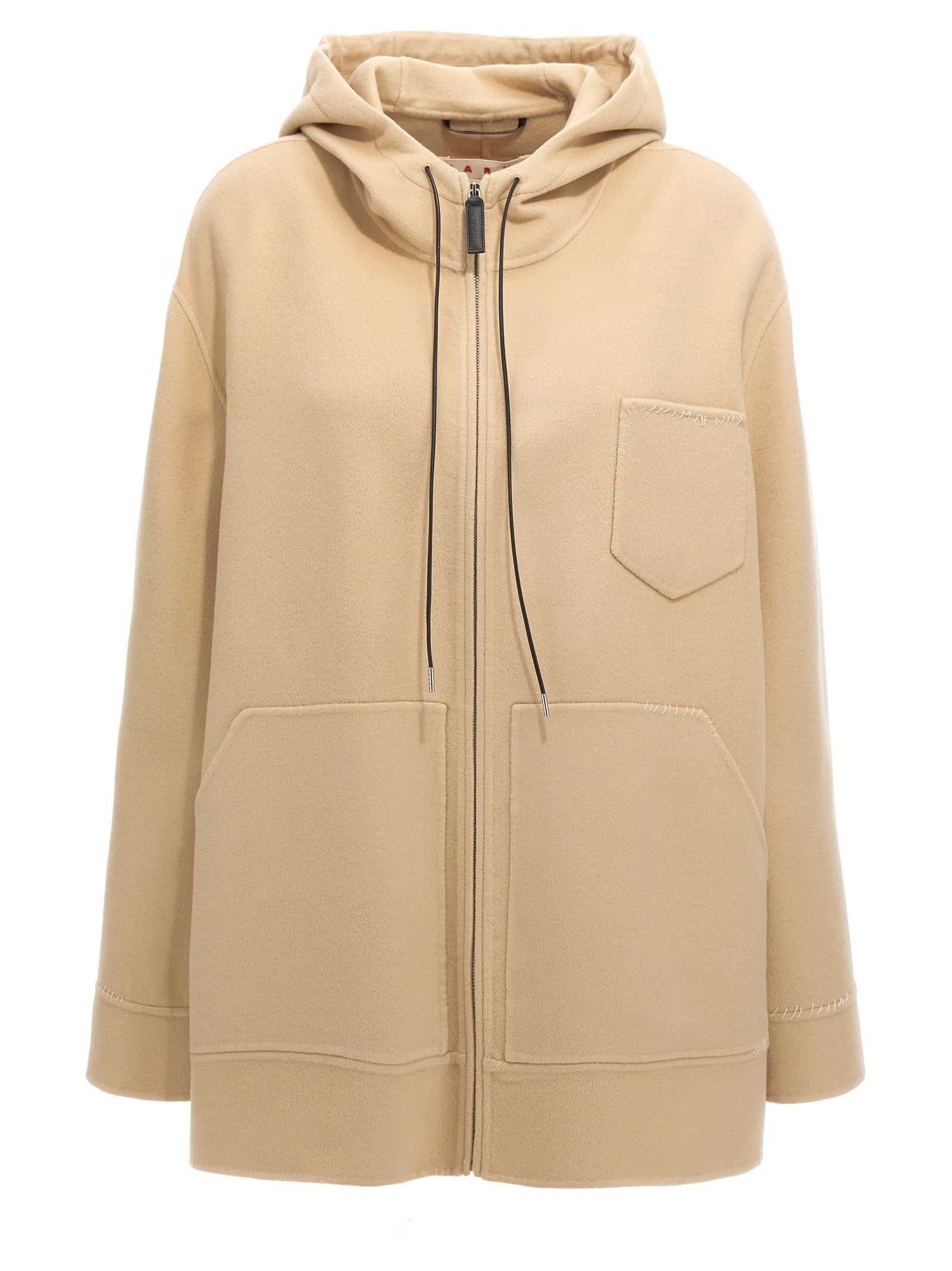 Logo Embroidery Hooded Jacket Casual Jackets, Parka Beige - 1