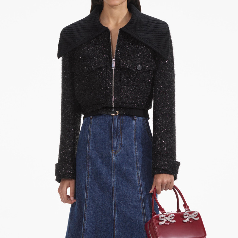 Black Tinsel Boucle Bomber 재킷 4