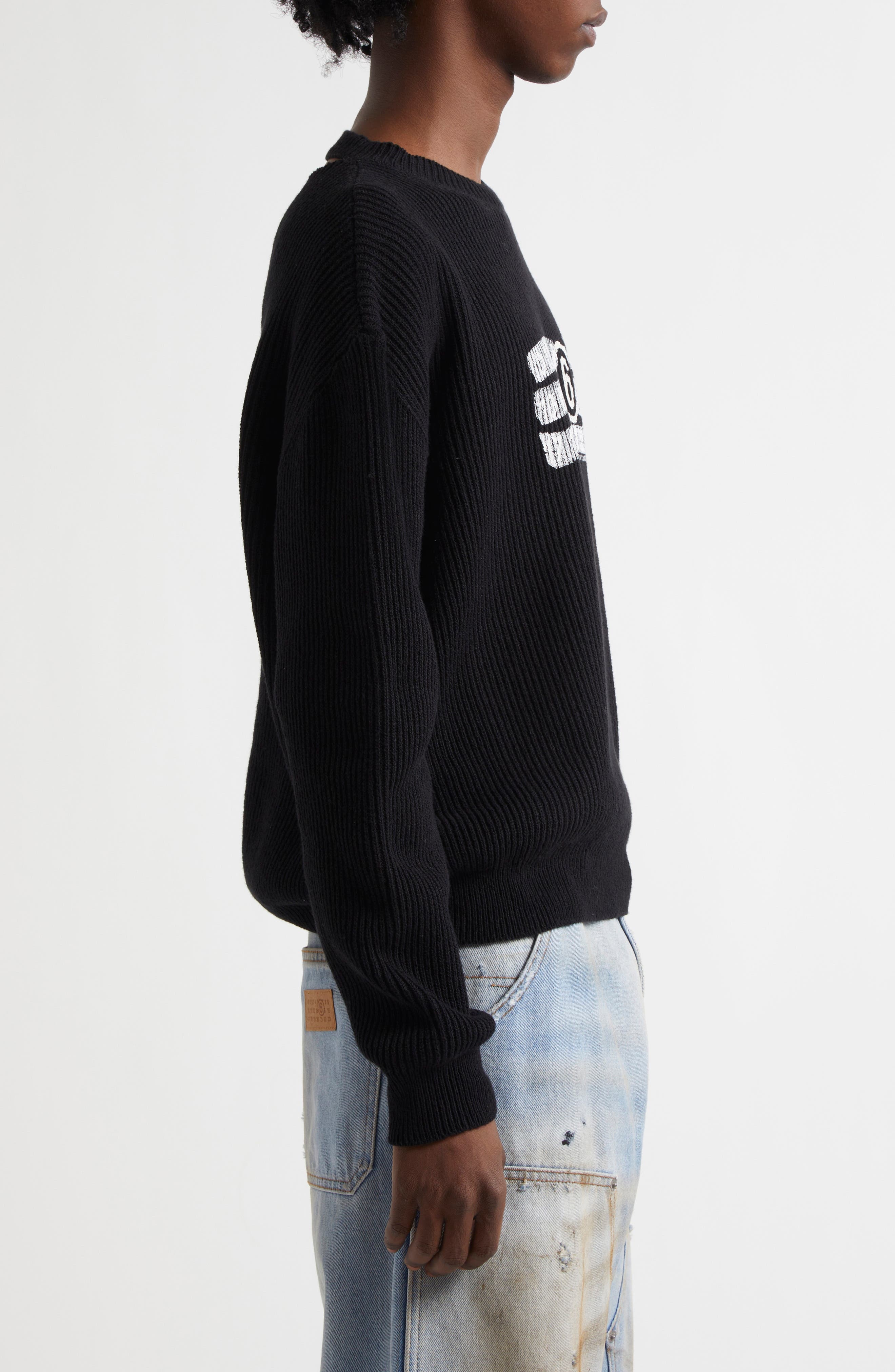 MM6 Maison Margiela Numeric Motif Rib Graphic Sweater in Black at Nordstrom - 4