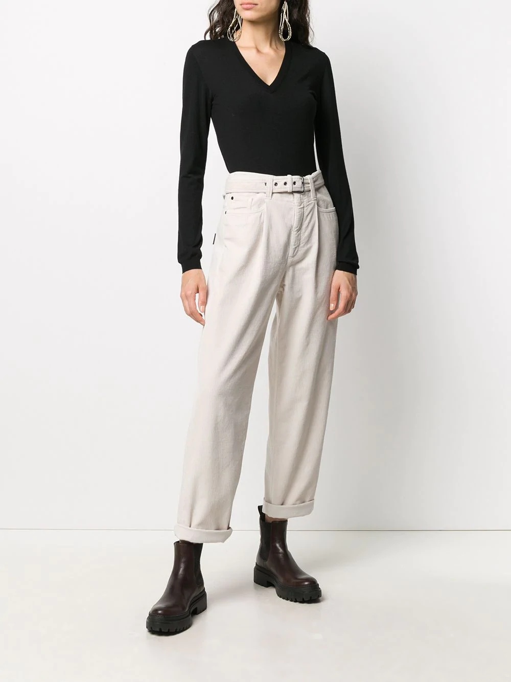 belted corduroy trousers - 2