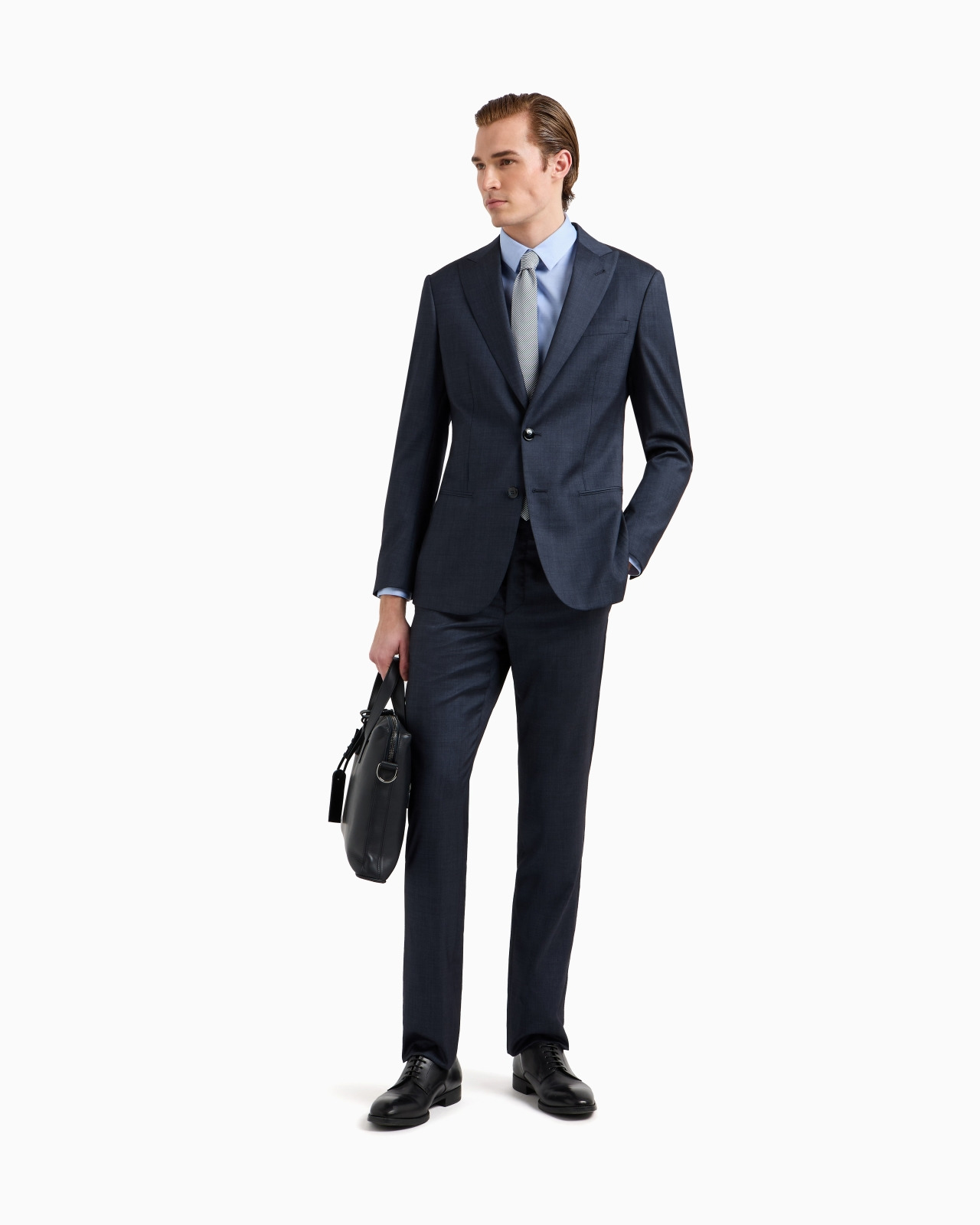 SOHO LINE SINGLE-BREASTED SUIT IN A CHAMBRAY-EFFECT WOOL AND SILK - 2