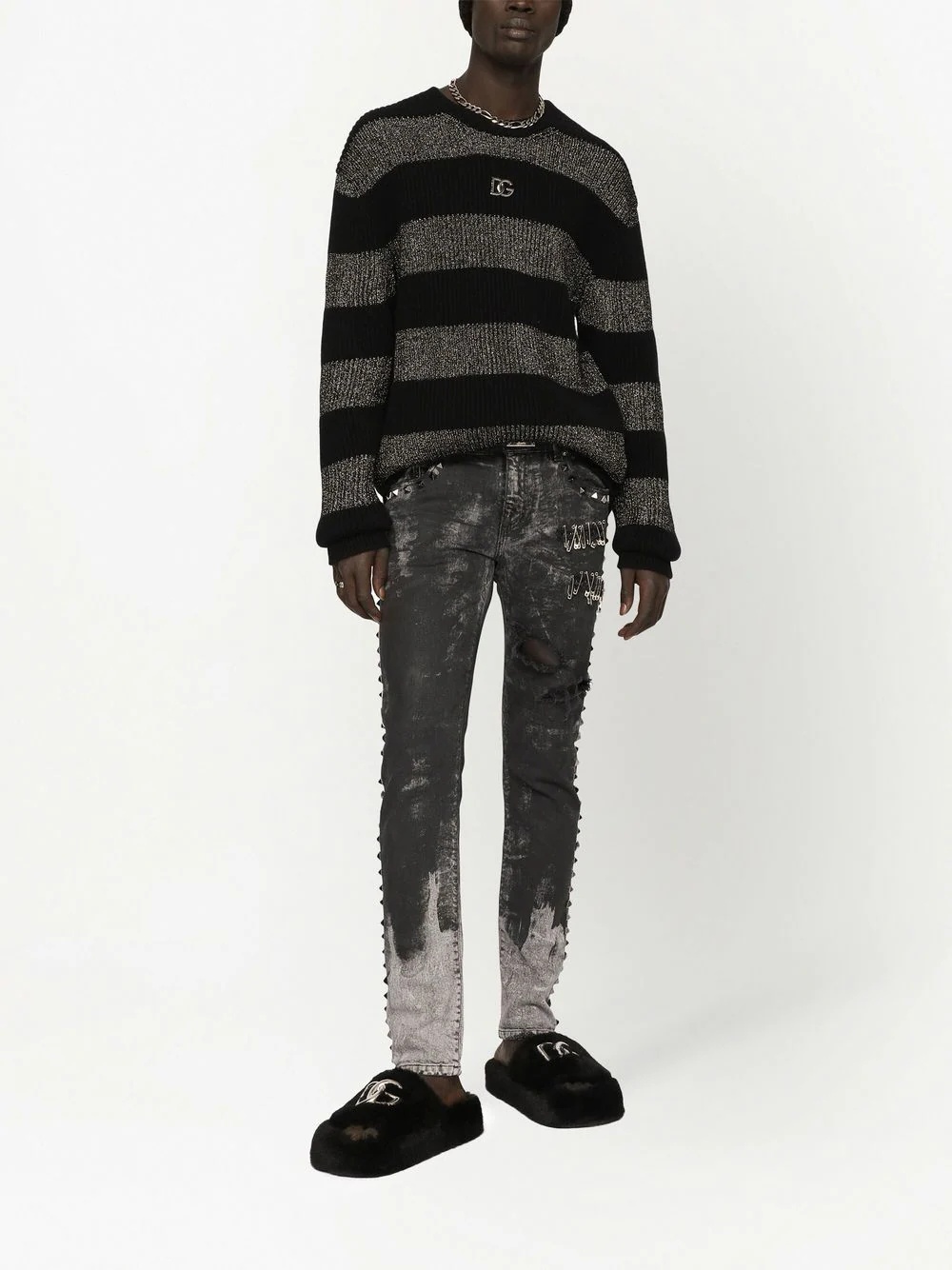 distressed studded slim-fit jeans - 2