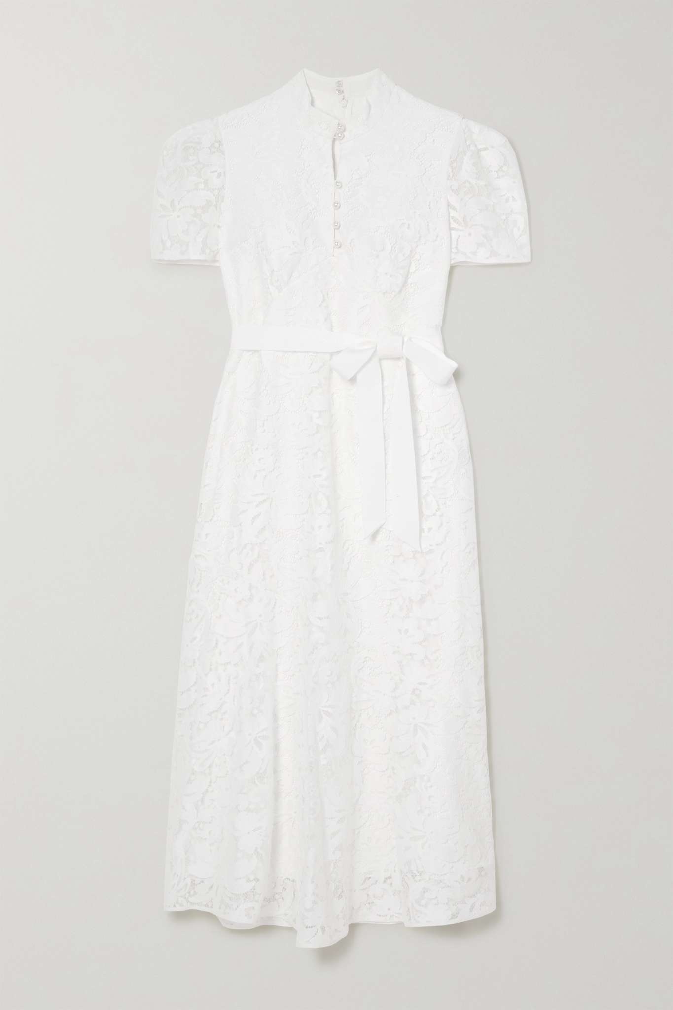 Lauren belted cotton-blend lace midi dress - 1