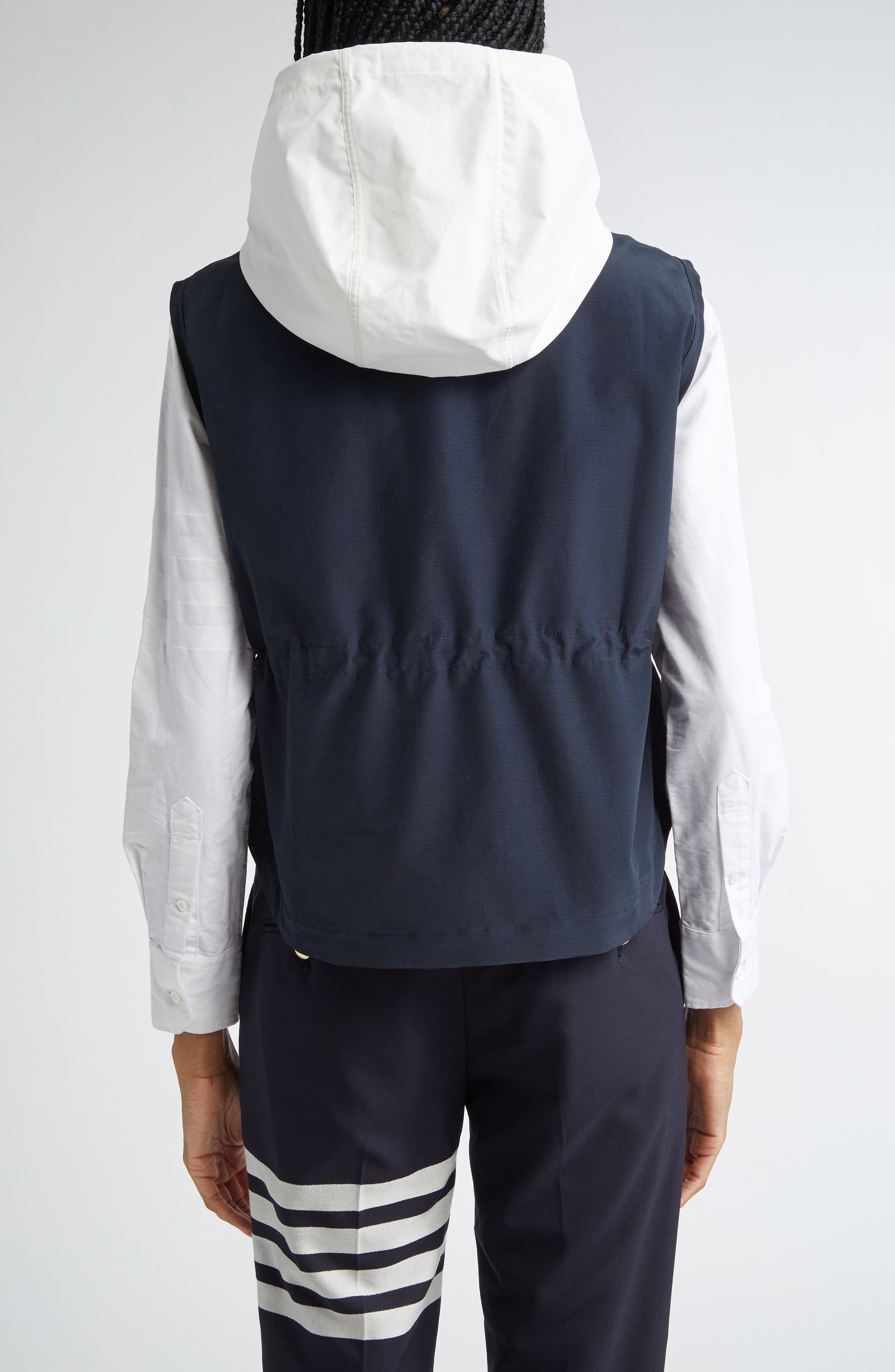 Thom Browne Contrast Hooded Ripstop Vest in Navy at Nordstrom - 3