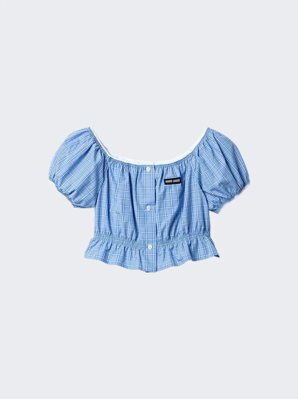 Checked Poplin Crop Top Celeste - 1