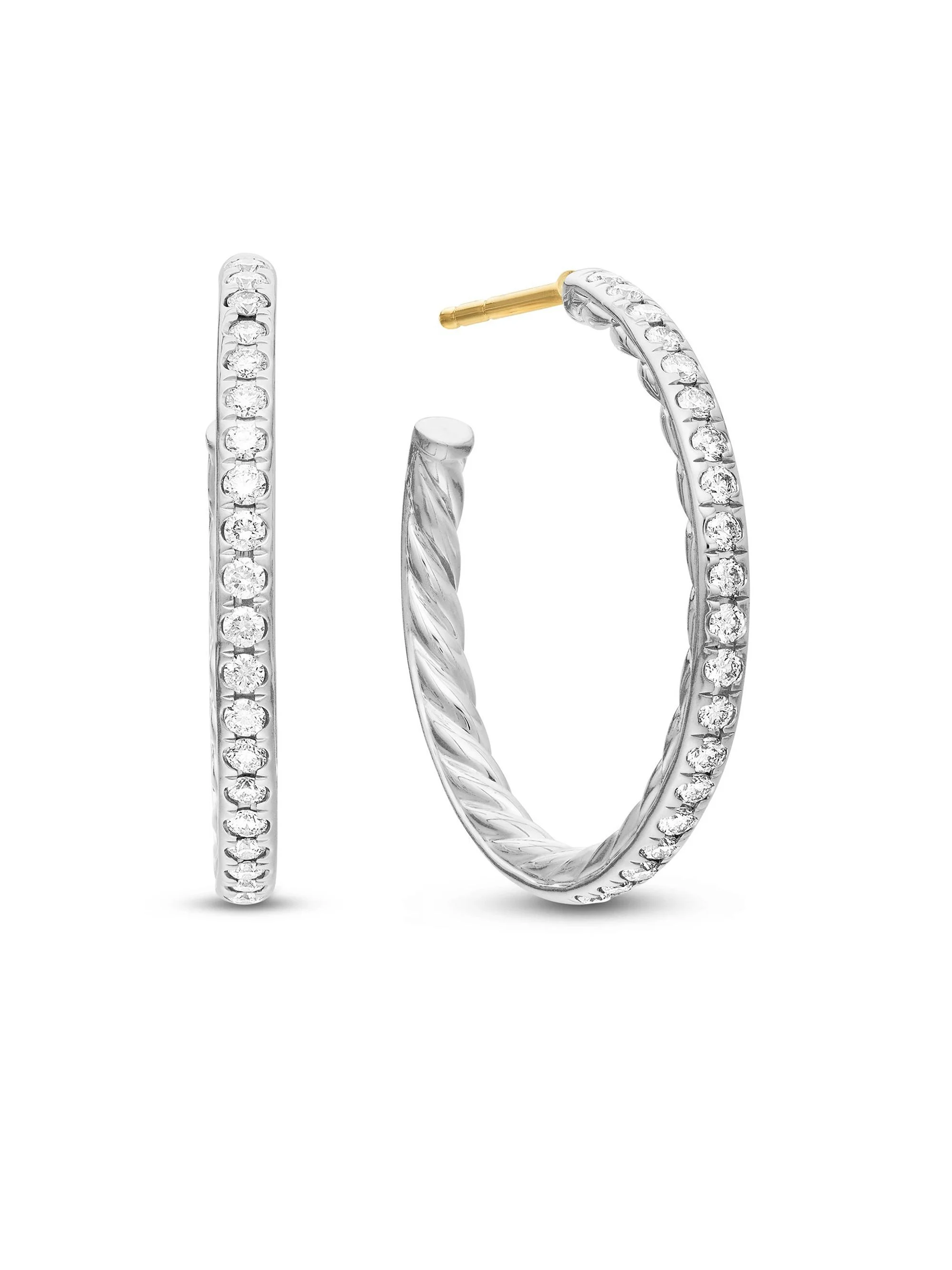 Women's Pavé Hoop Earrings in Sterling Silver with Diamonds, 25.4MM - Diamond - 1