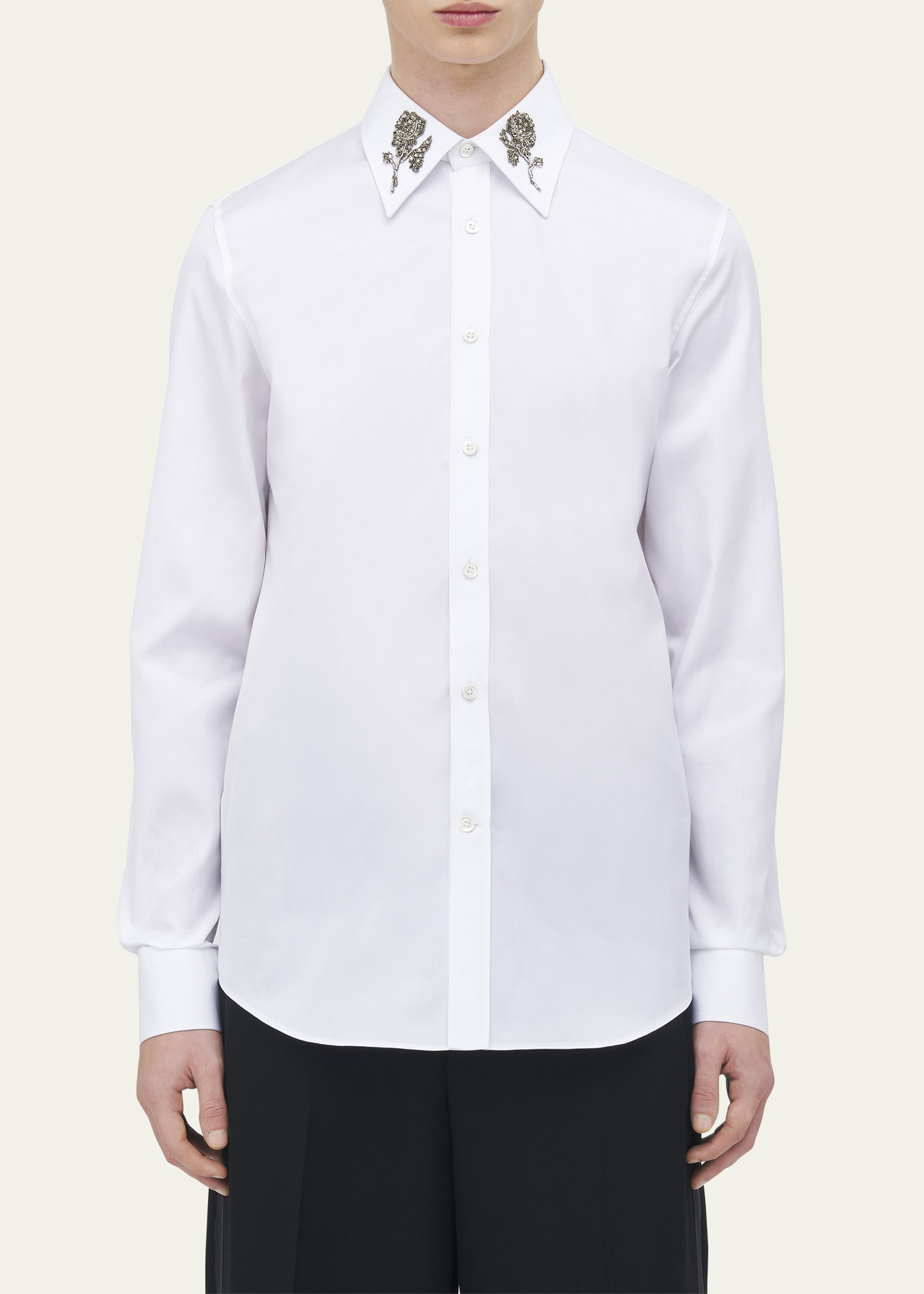 Men's Poplin Rose Embellished Dress Shirt - 5