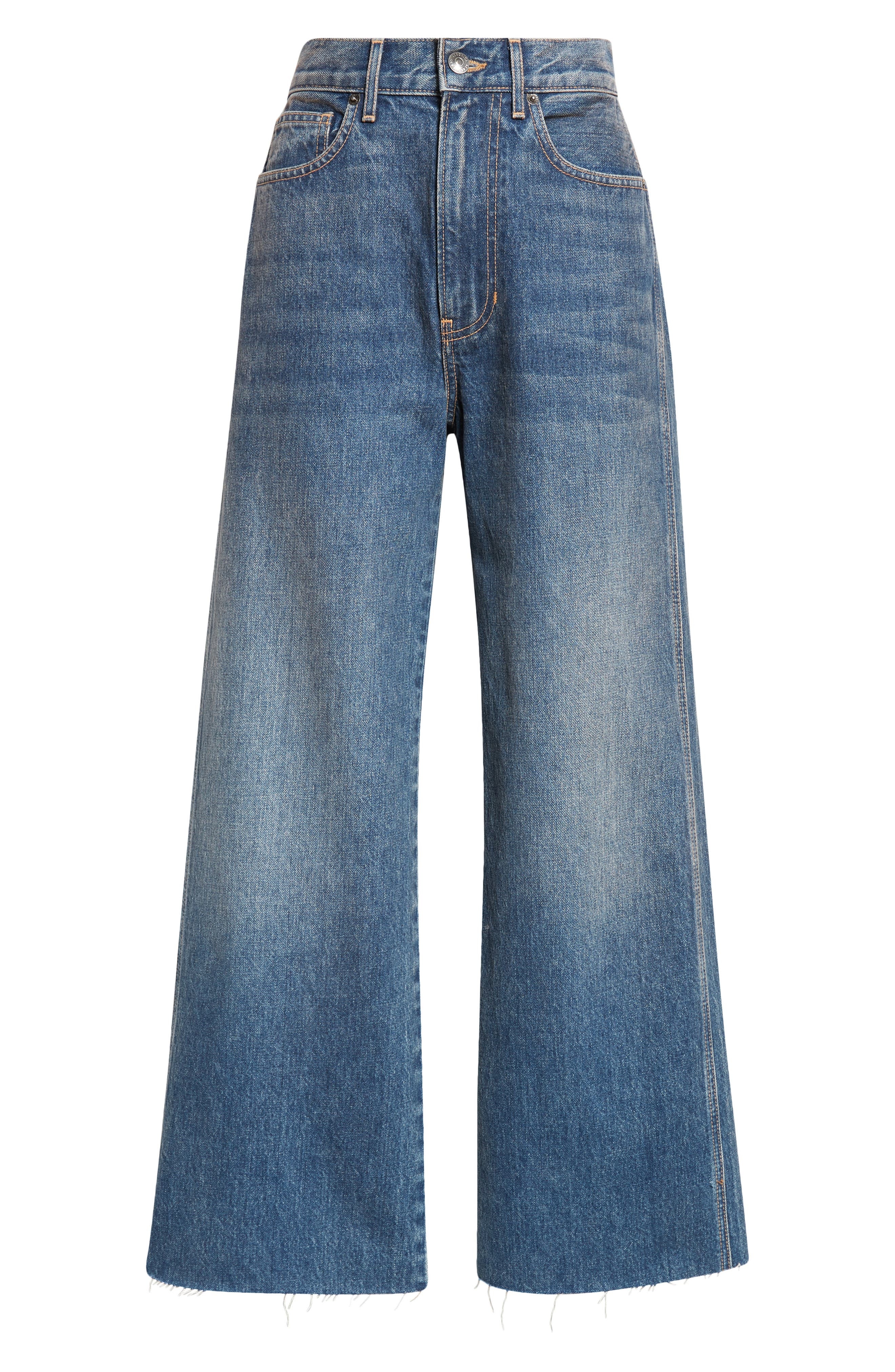 Veronica Beard Taylor Raw Hem High Waist Ankle Wide Leg Jeans in Equinox Blue at Nordstrom - 6