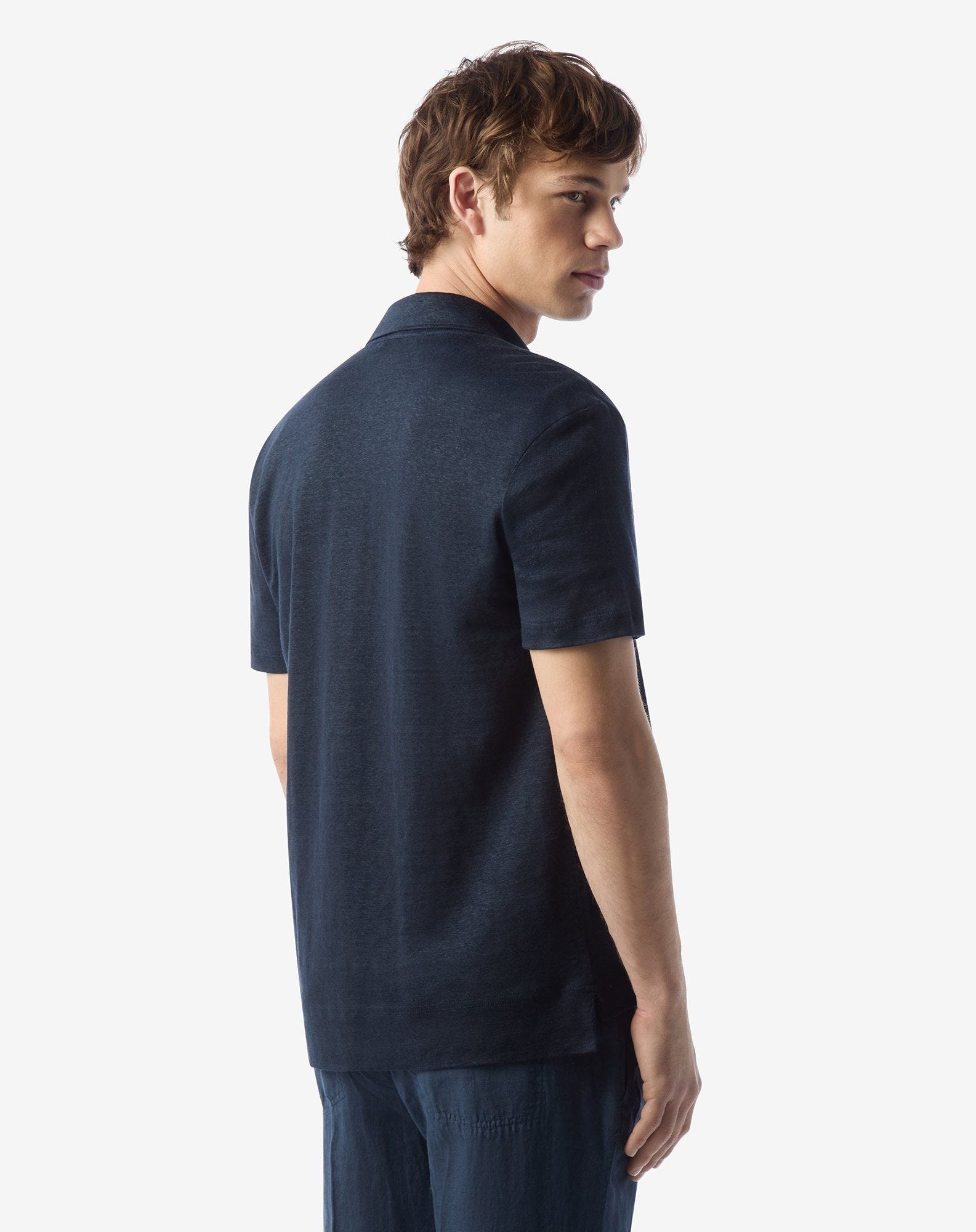 Navy blue linen polo shirt - 3