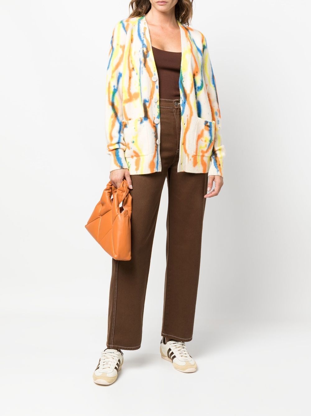 knitted painterly-print cashmere cardigan - 2