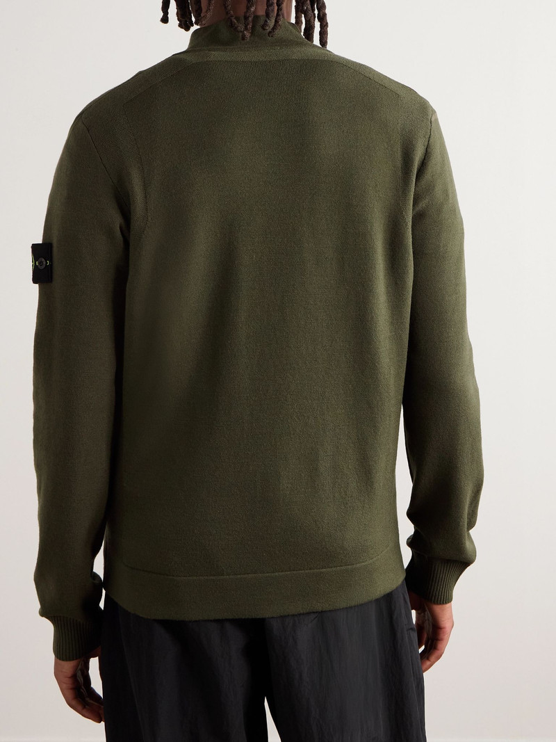 Logo-Appliquéd Wool-Blend Zip-Up Cardigan Green 3