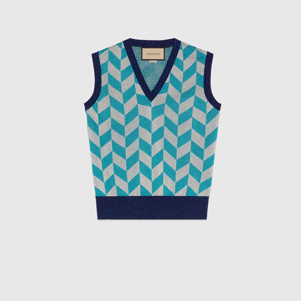 Chevron stitch lamé jacquard vest - 1