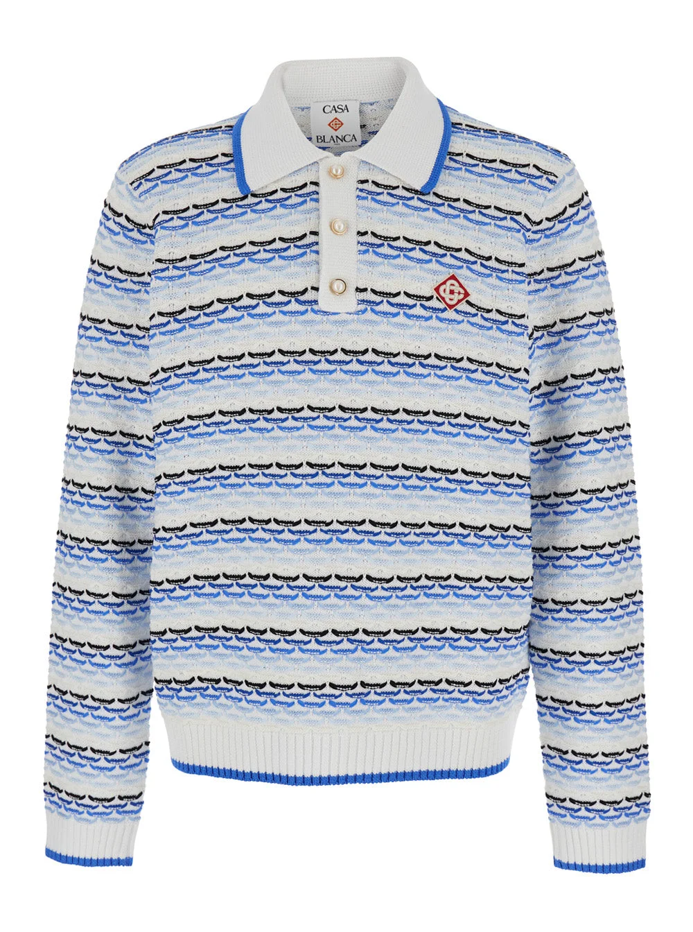 Casablanca Men Blue Polo Shirt With Logo Embroidery On The Front And All-Over Striped Motif In Cotto - 1
